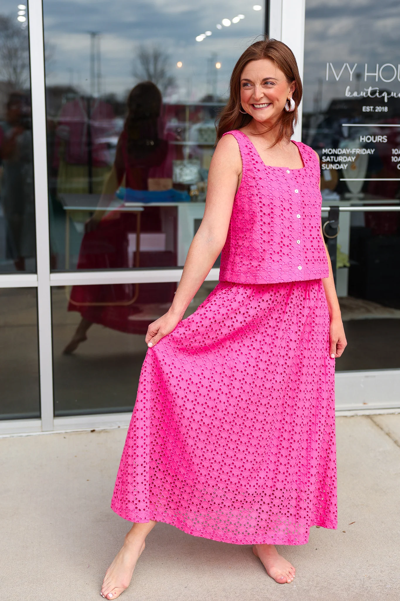 Eyelet Midi Skirt - Pink