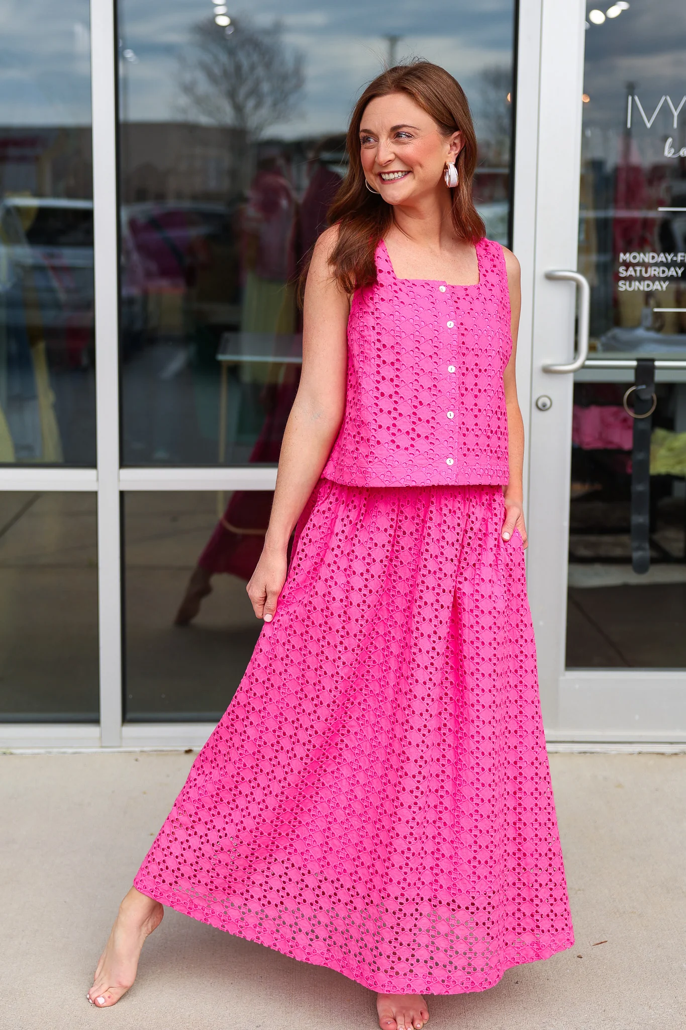 Eyelet Midi Skirt - Pink - Image 3