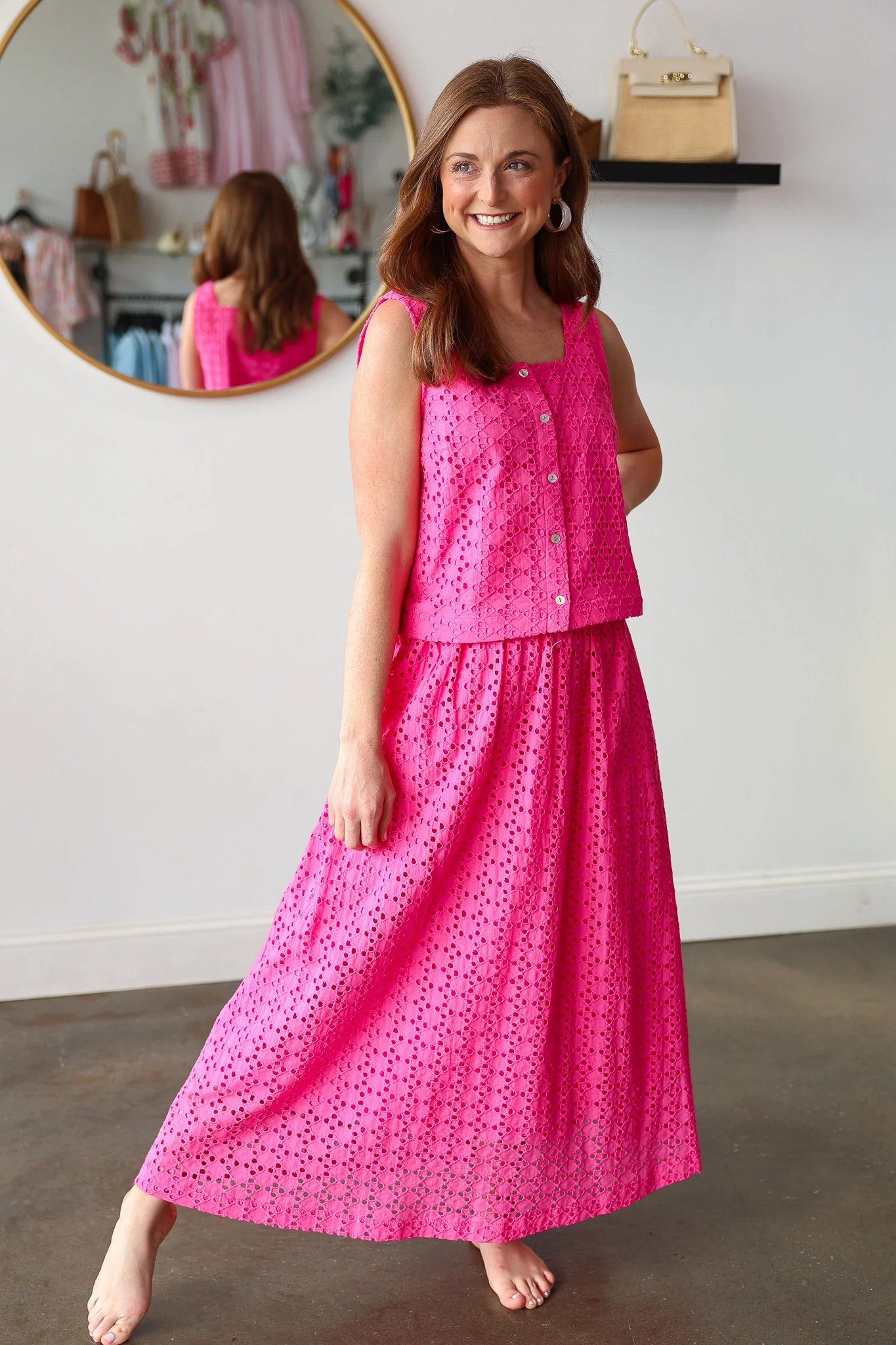 Eyelet Midi Skirt - Pink - Image 4