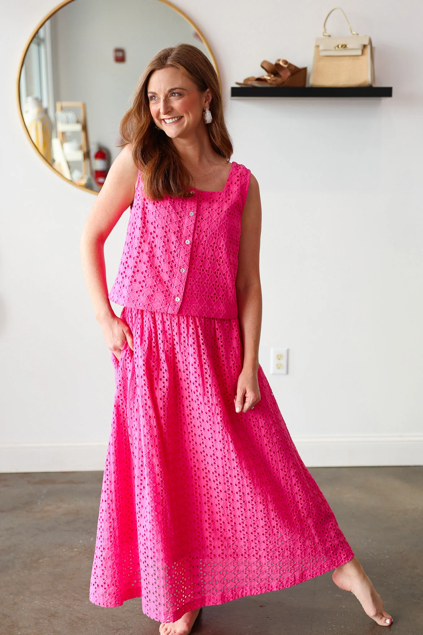 Eyelet Midi Skirt - Pink - Image 5