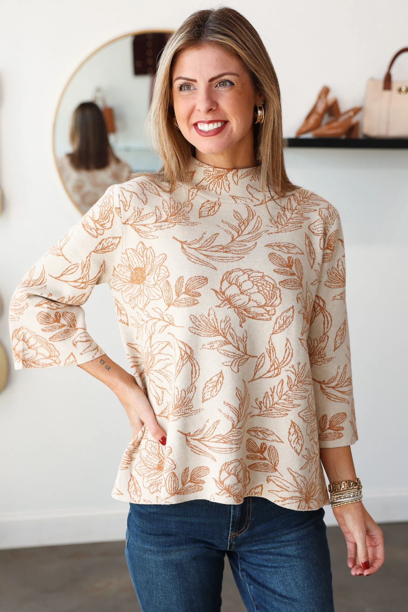 Fall Floral Sweater - Orange - Image 2