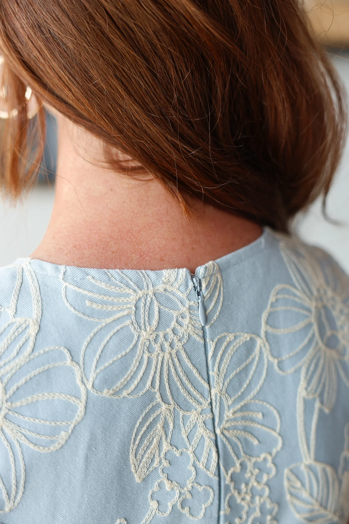 Fit & Flare Embroidered Dress - Light Blue - Image 7