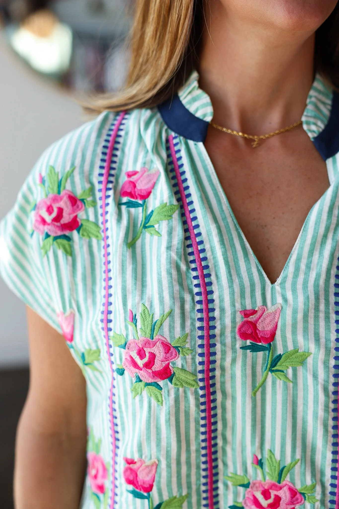 Floral Embroidered Striped Top - Image 8
