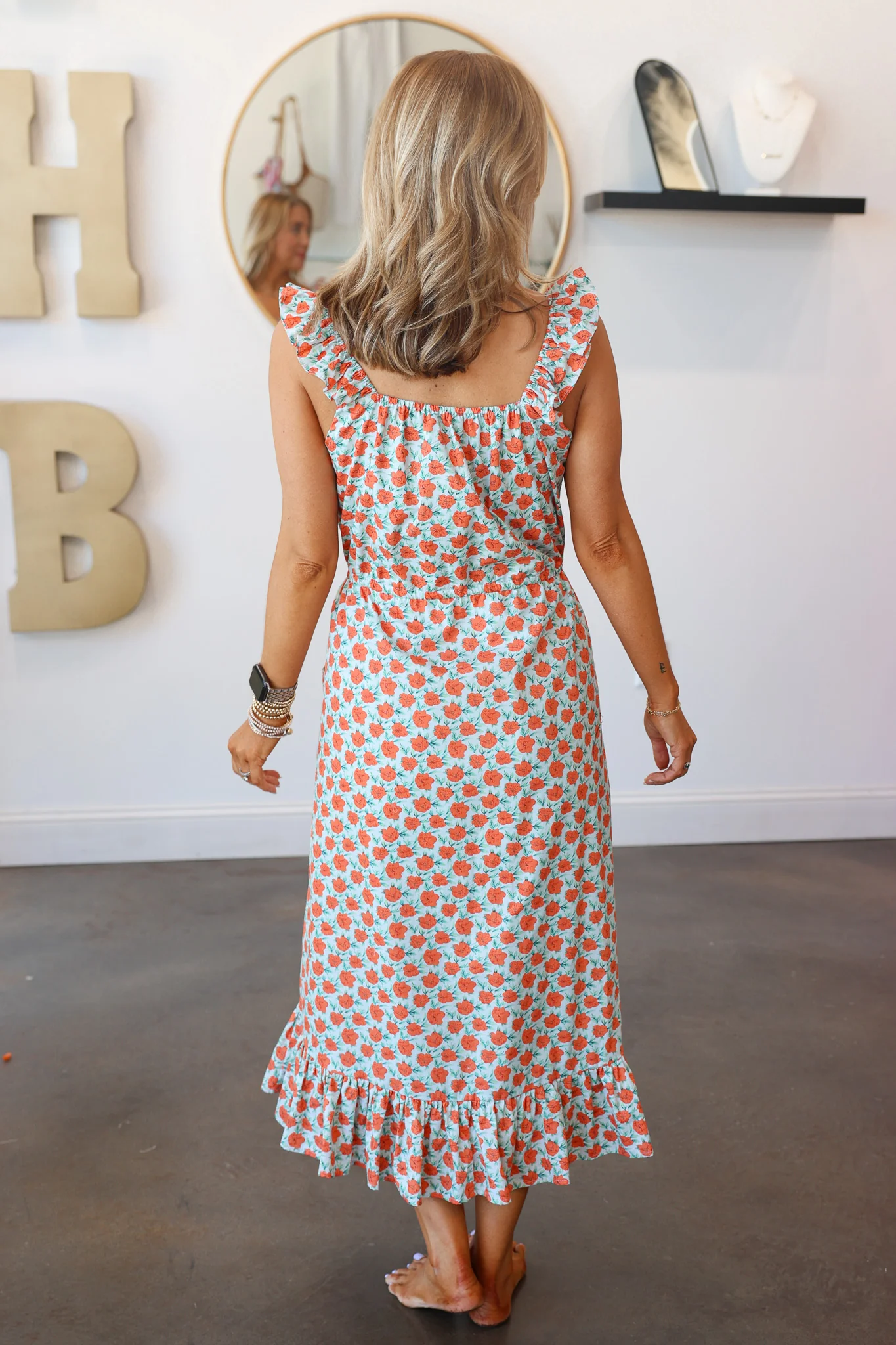 Floral Midi Dress - Sky/Orange - Image 6