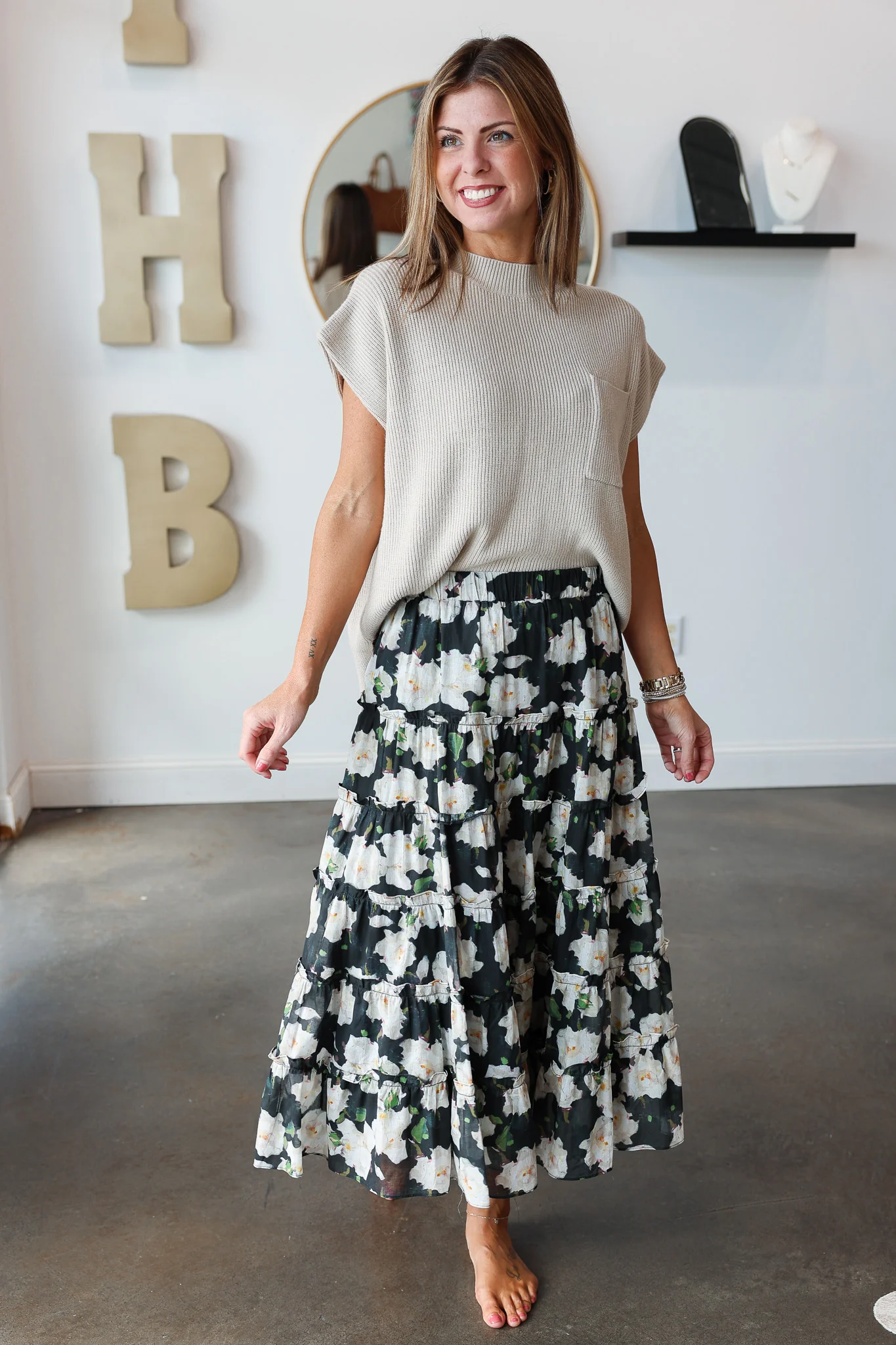 Floral Midi Skirt - Black - Image 4