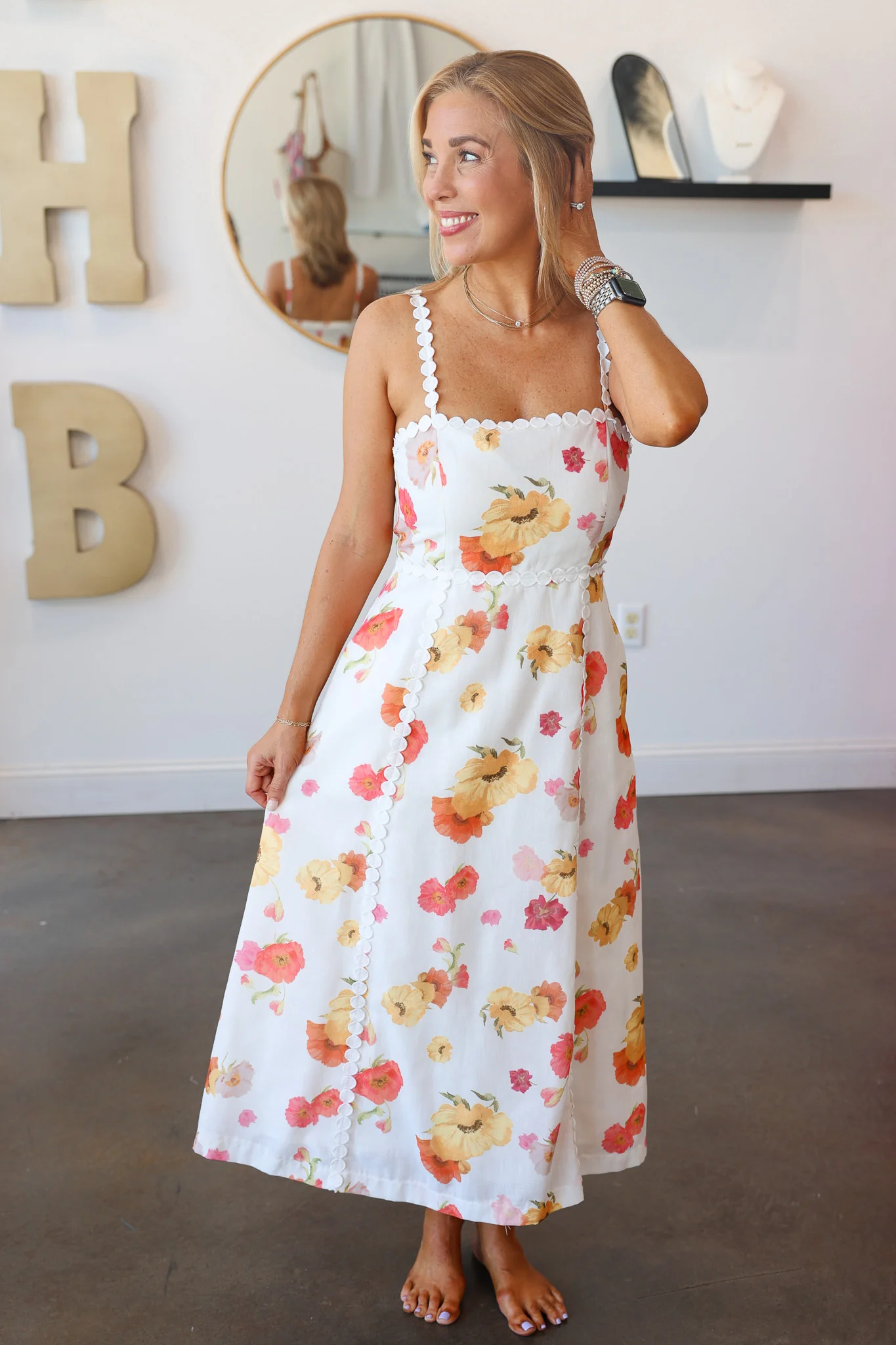 Floral Print Embroidered Trim Dress - Image 4