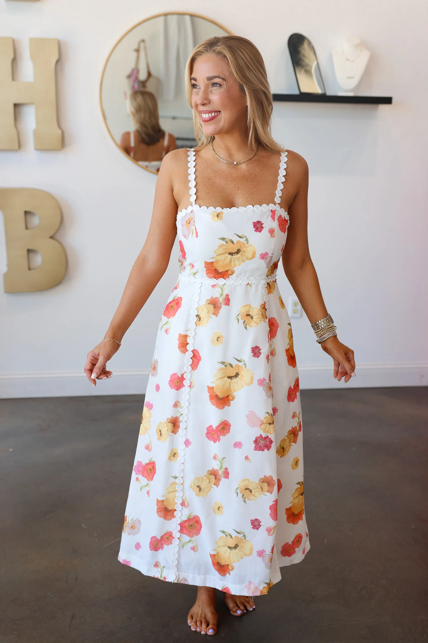 Floral Print Embroidered Trim Dress - Image 5