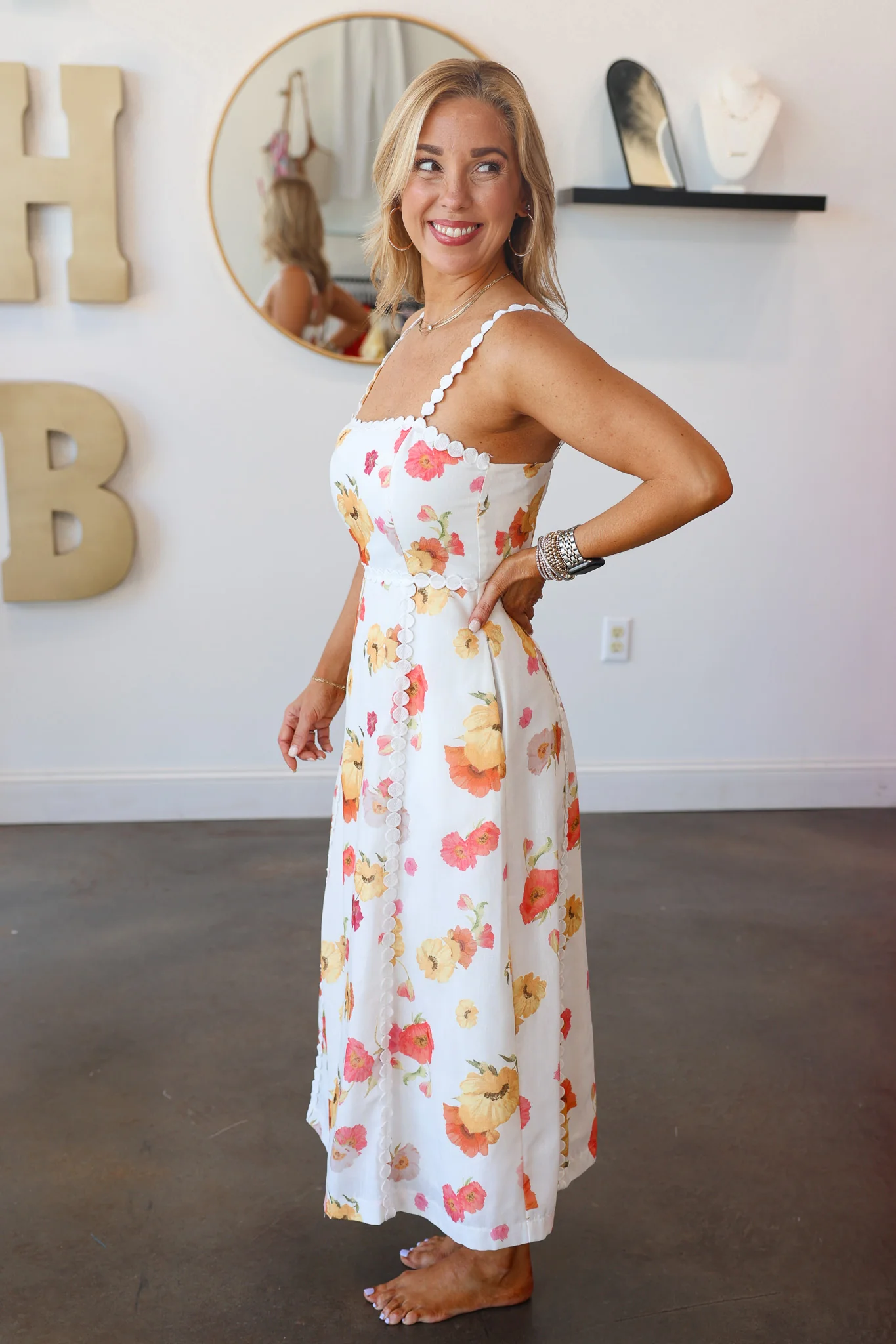 Floral Print Embroidered Trim Dress - Image 6