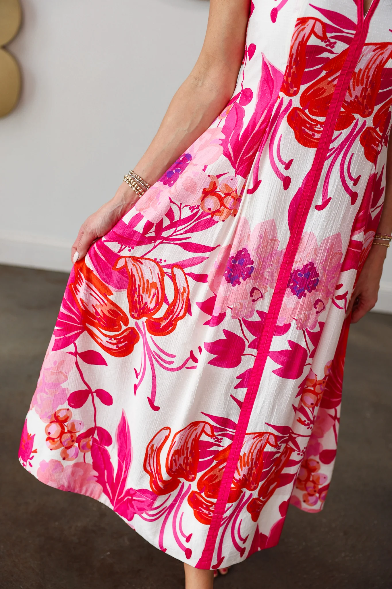Floral Print Midi Dress - Fuchsia - Image 2