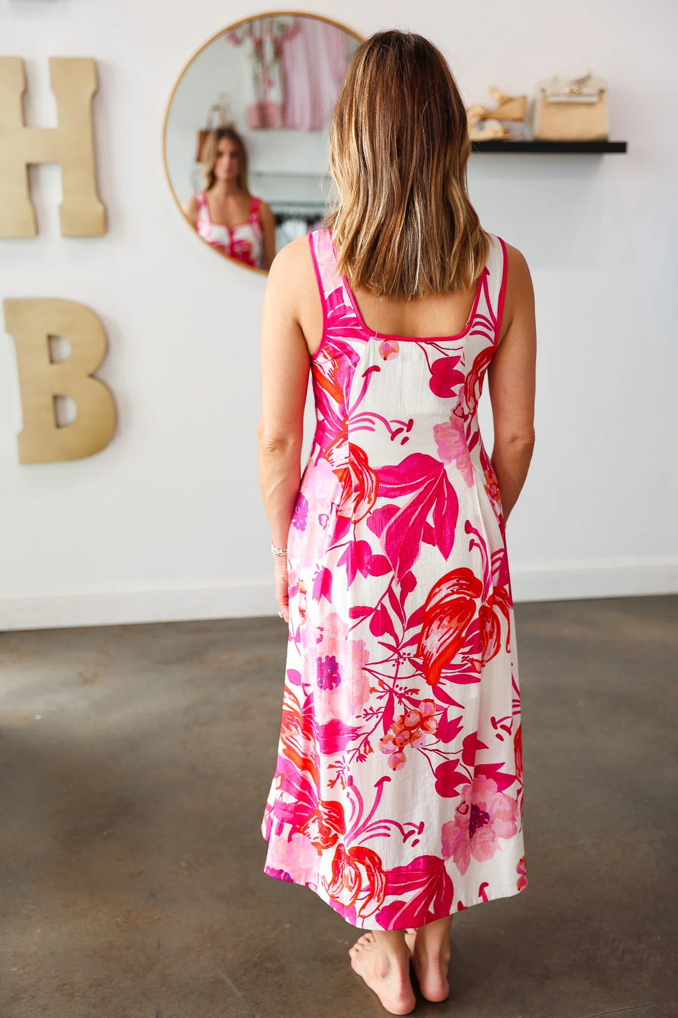 Floral Print Midi Dress - Fuchsia - Image 7
