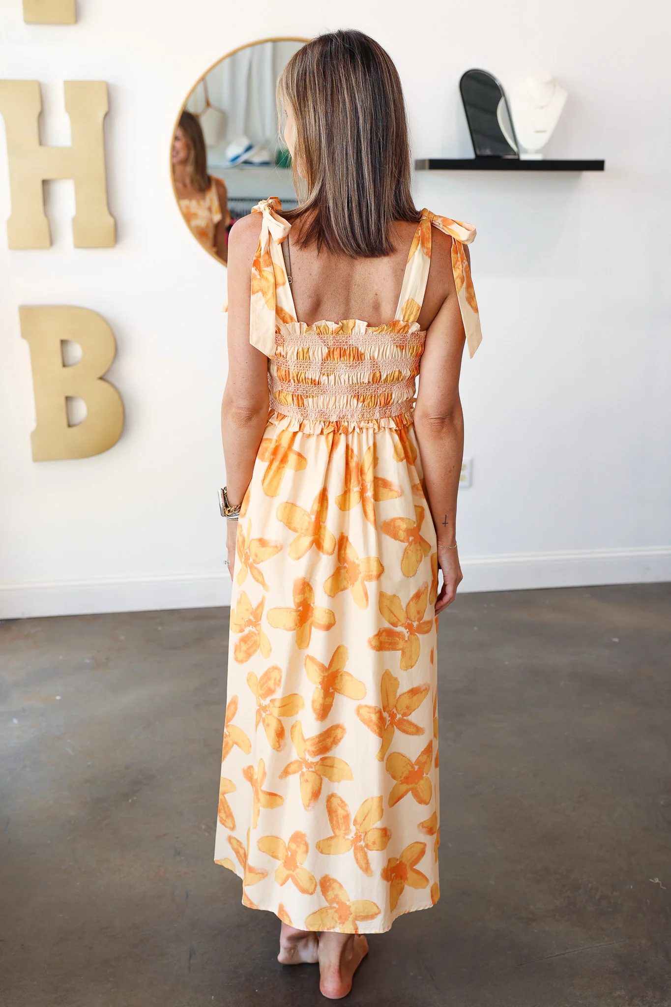 Floral Print Smocked Midi Dress - Orange - Image 5