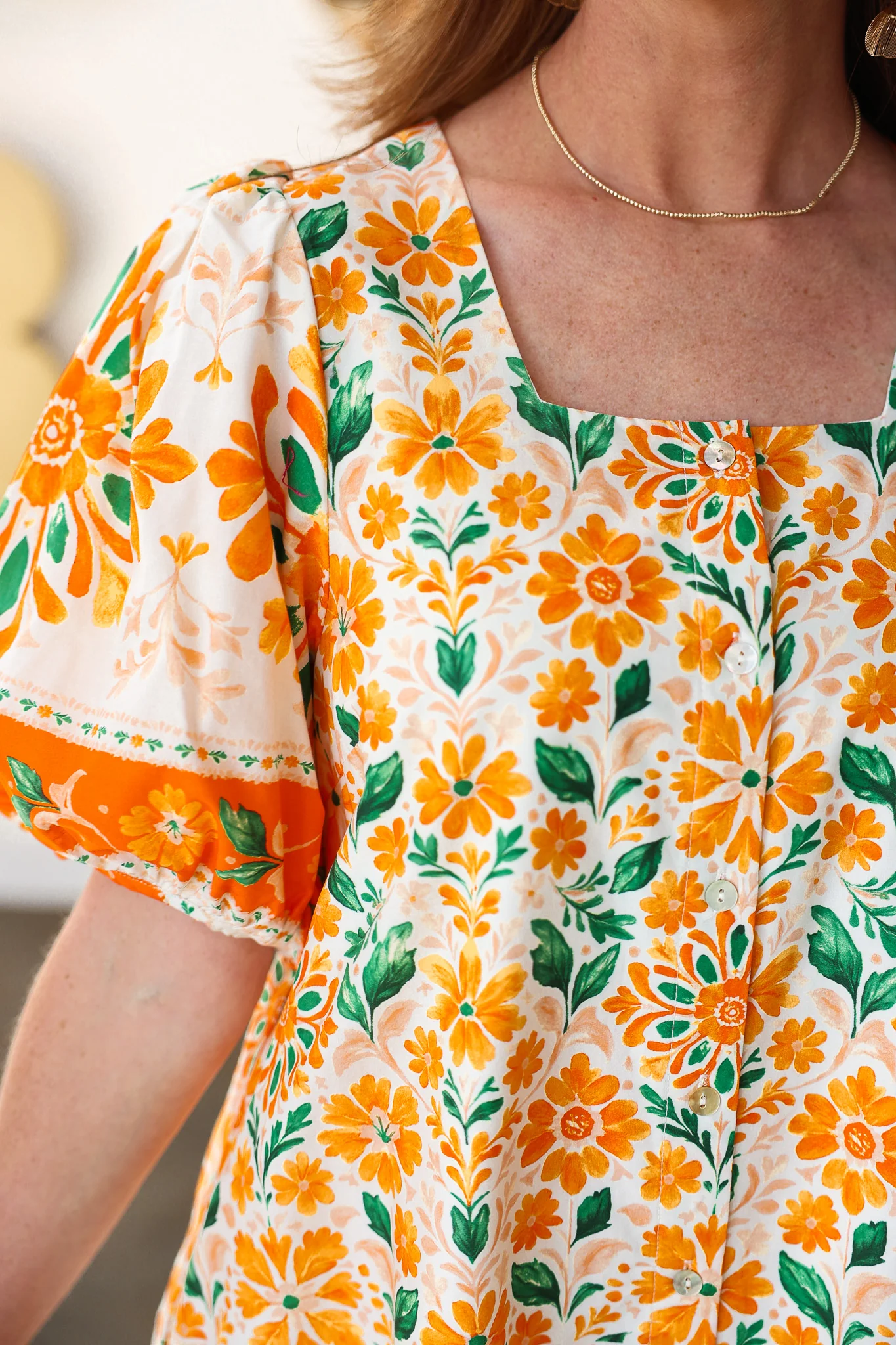 Floral Scoop Neck Dress - Orange Cream - Image 2