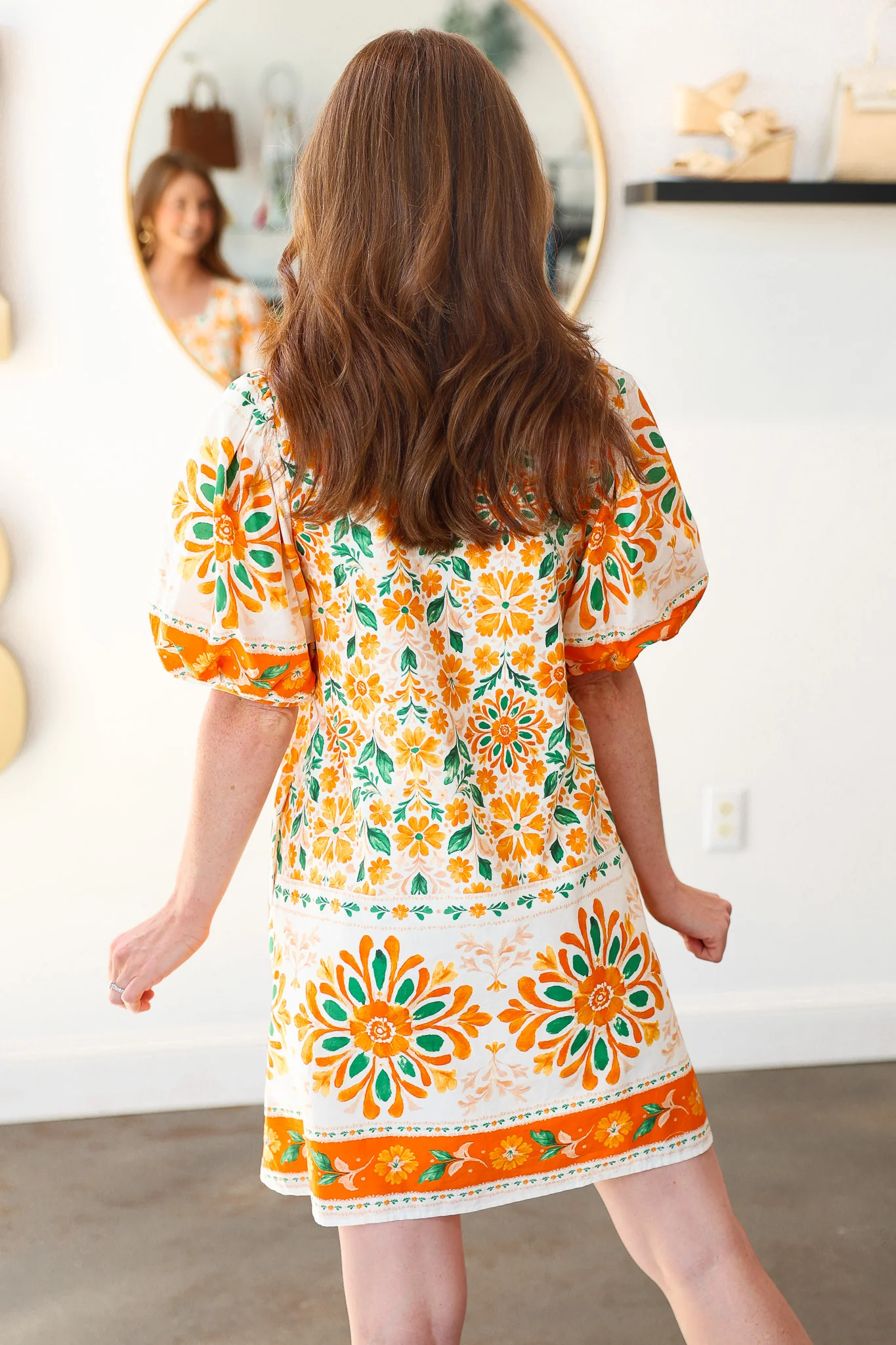 Floral Scoop Neck Dress - Orange Cream - Image 9
