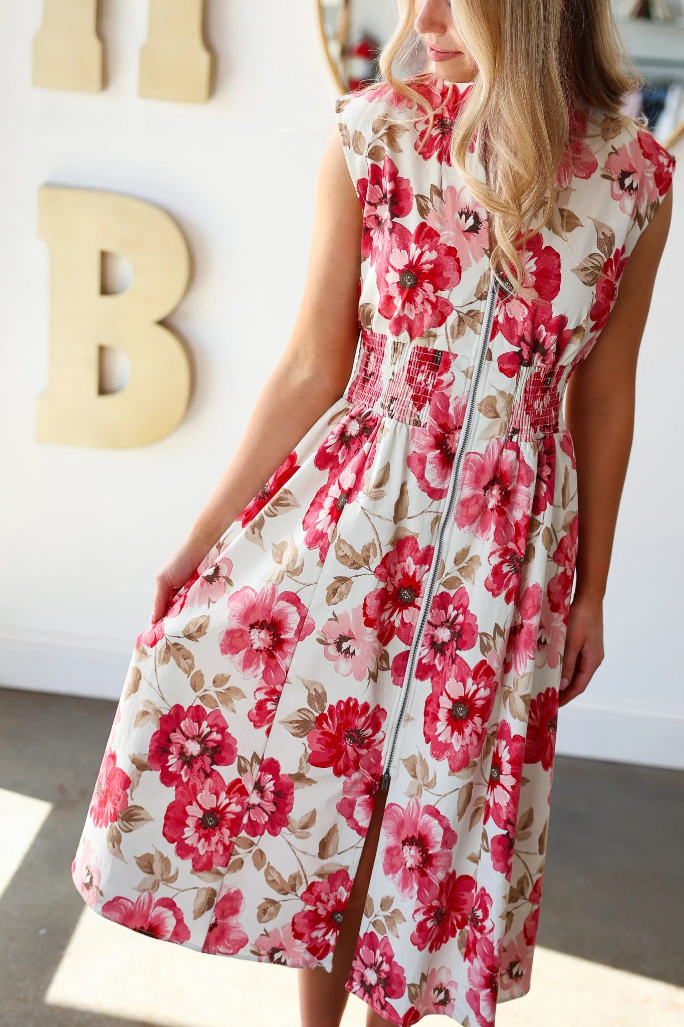 Floral Smocked Waist Dress - Image 3