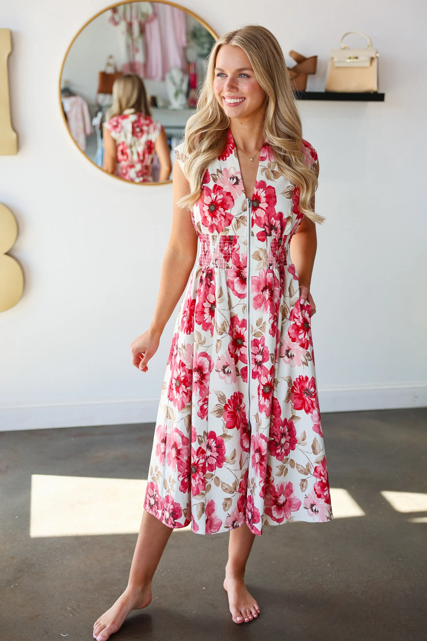 Floral Smocked Waist Dress - Image 6