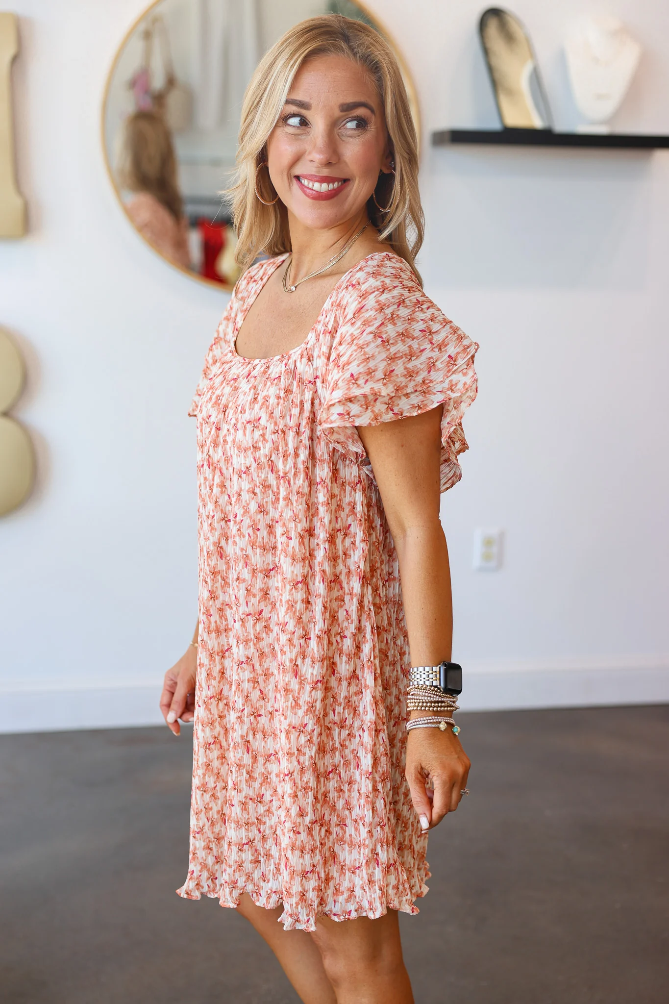 Floral Tie Back Mini Dress - Apricot - Image 6