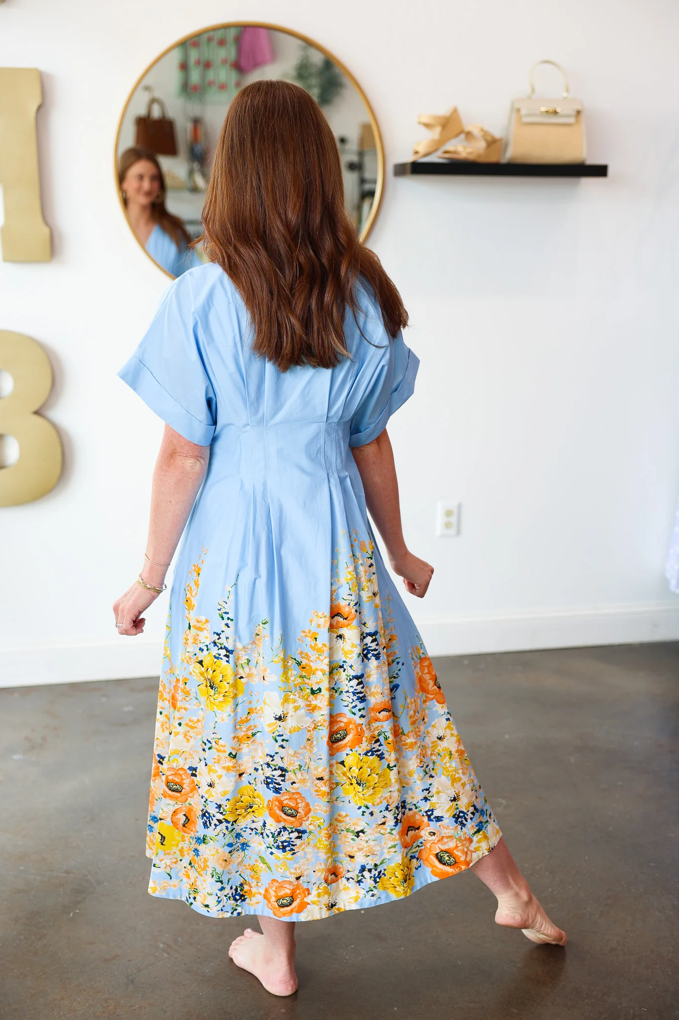 Floral Trim Button Front Dress - Blue - Image 6