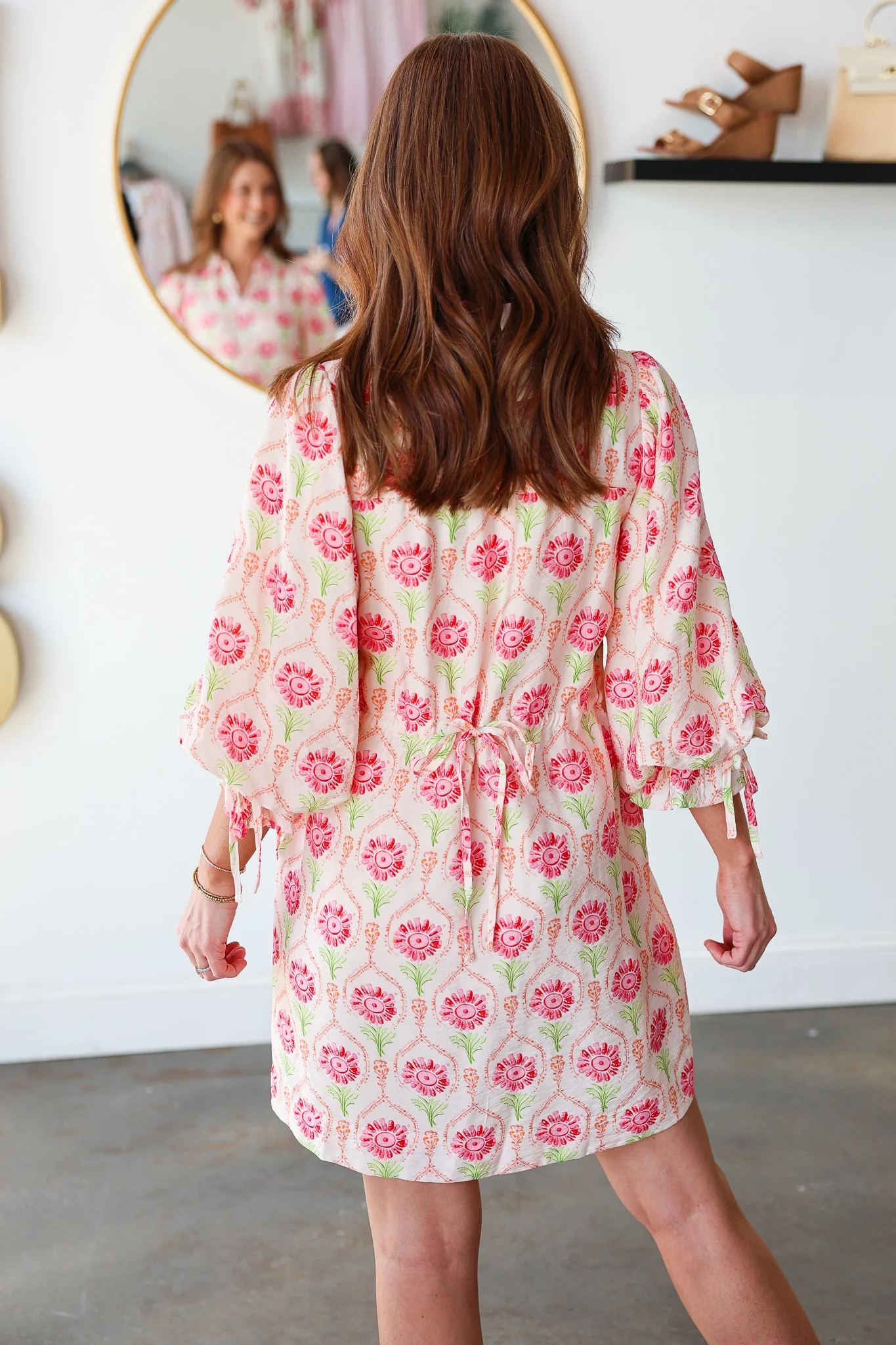 Flower Print Mini Dress - Cream Coral - Image 6