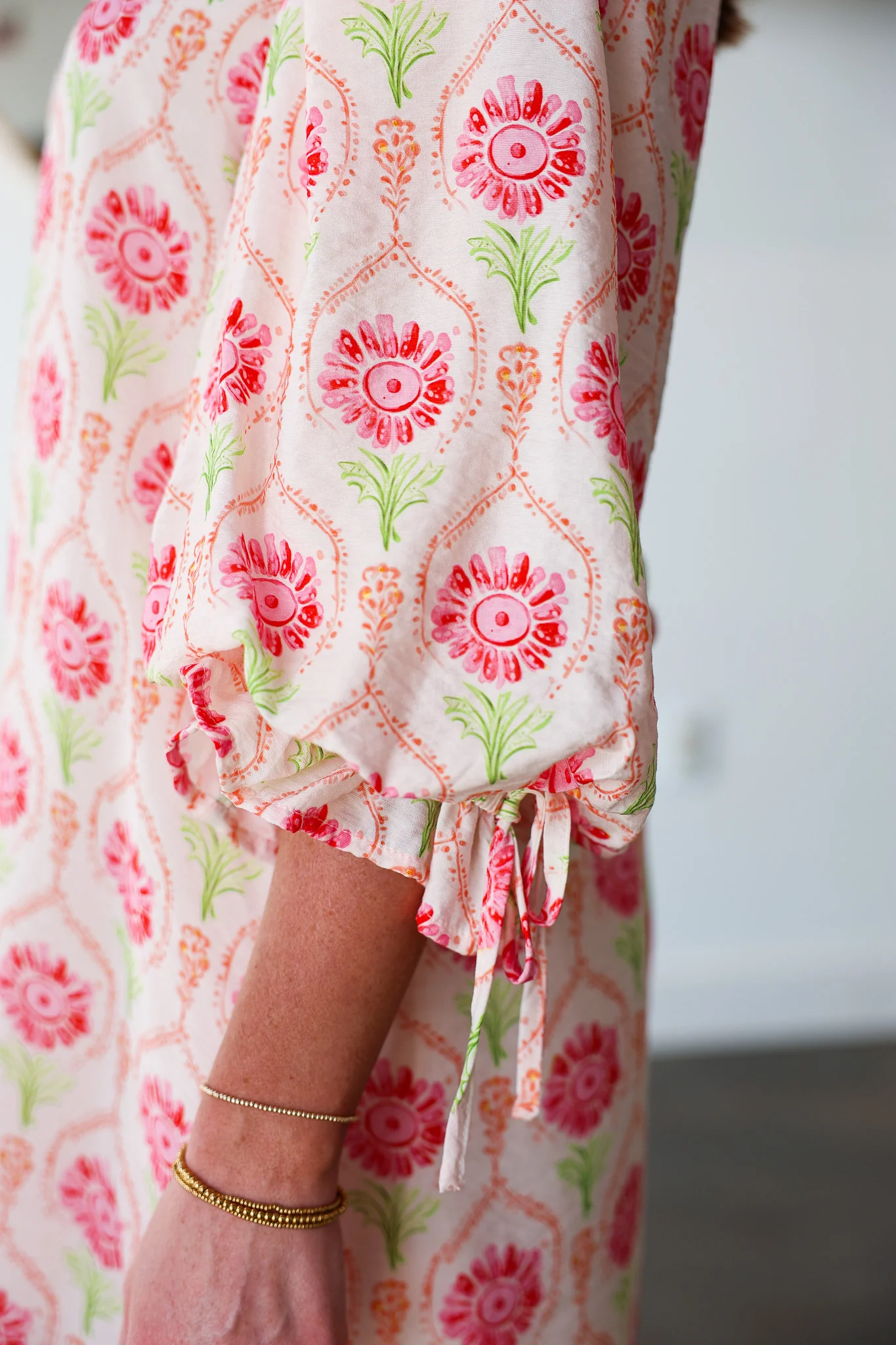 Flower Print Mini Dress - Cream Coral - Image 9