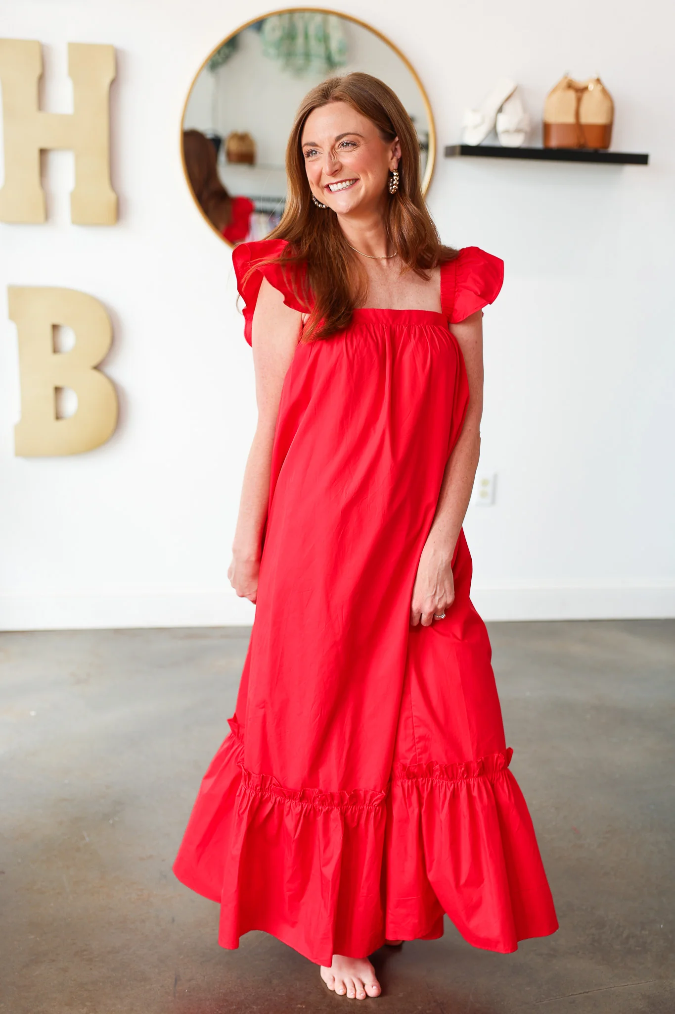 Flutter Sleeve Maxi Dress - Red - Image 3