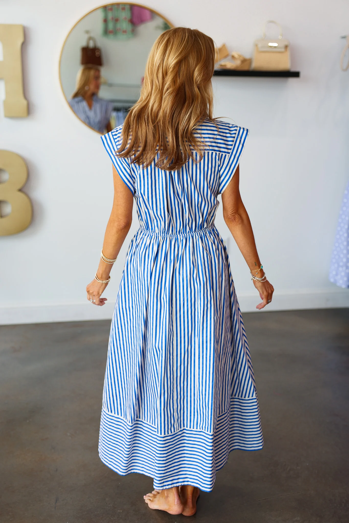 Front Tie Striped Midi Dress - Blue - Image 9