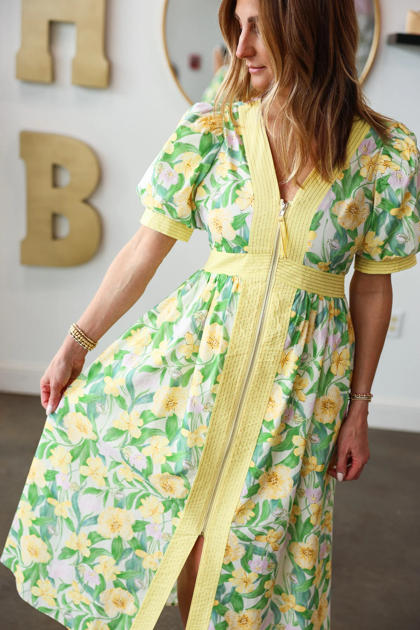 Front Zip Floral Dress - Yellow - Image 2