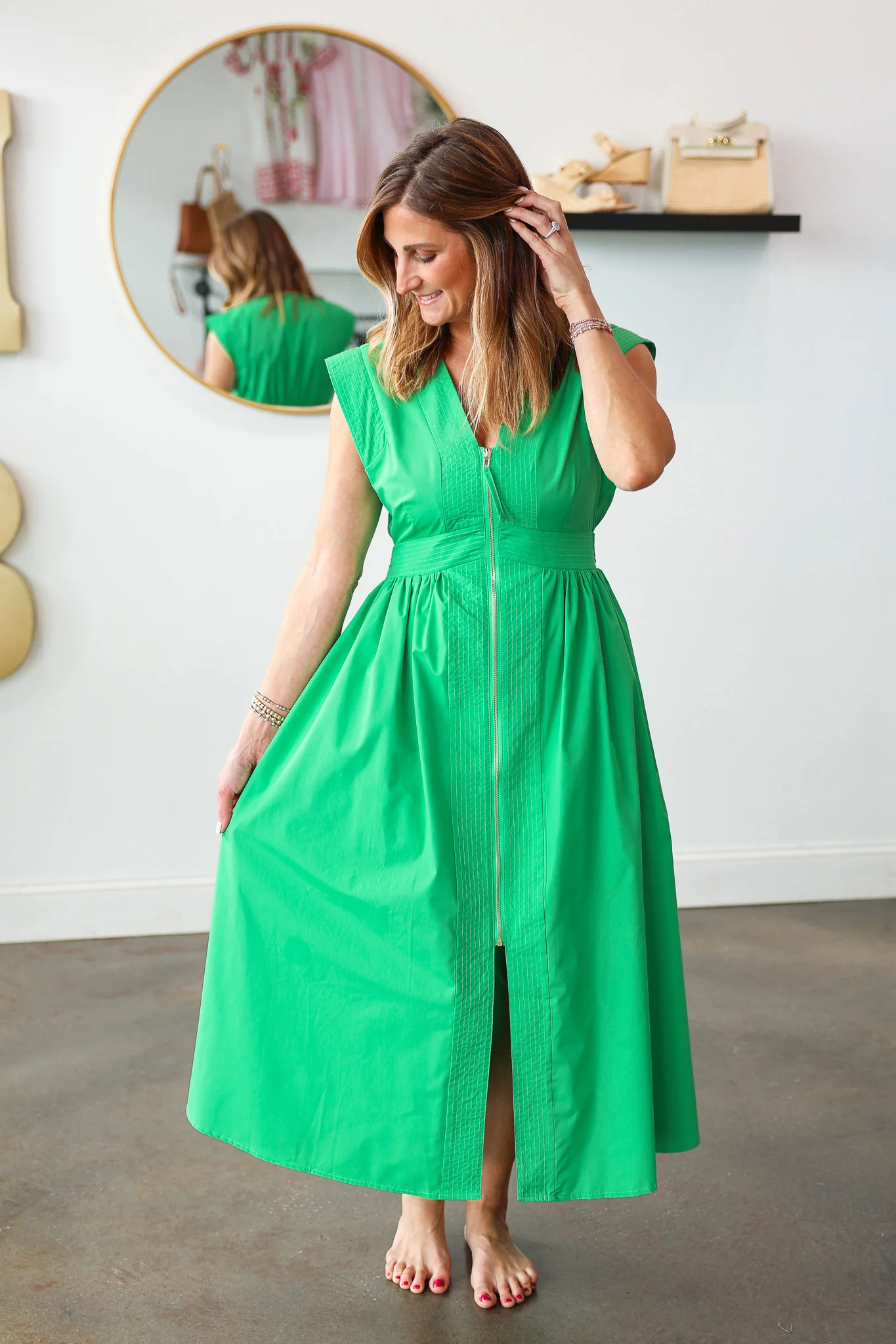 Front Zip Midi Dress - Green - Image 4