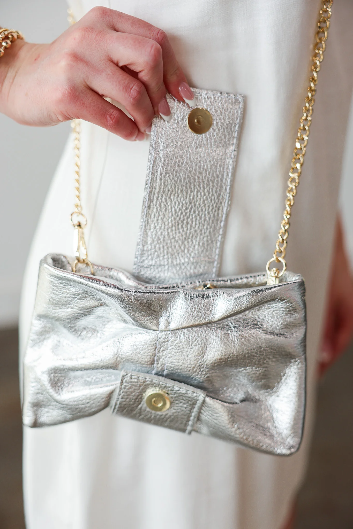 Genuine Italian Leather Clutch - Silver - Image 2