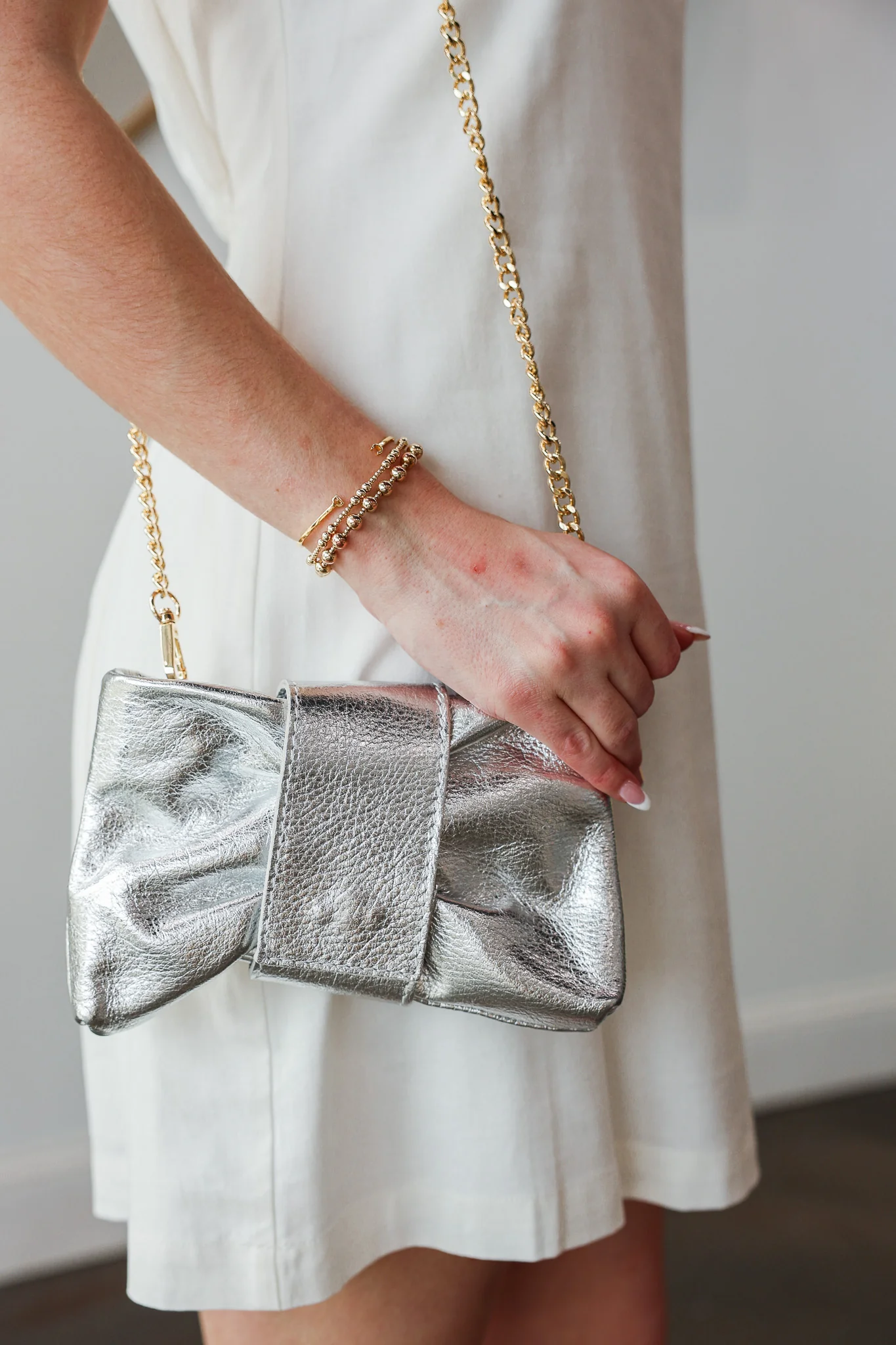 Genuine Italian Leather Clutch - Silver - Image 3