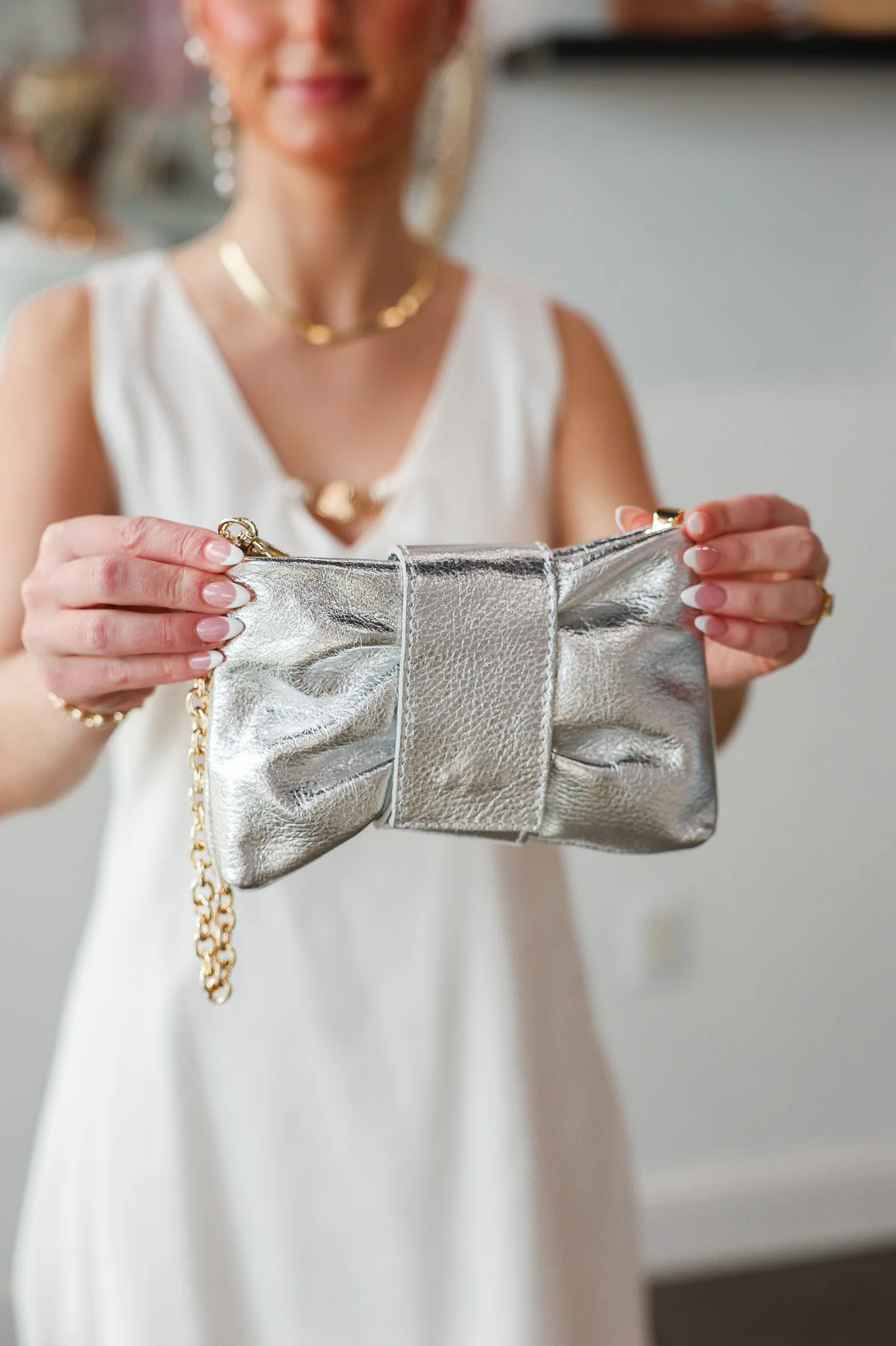 Genuine Italian Leather Clutch - Silver - Image 4