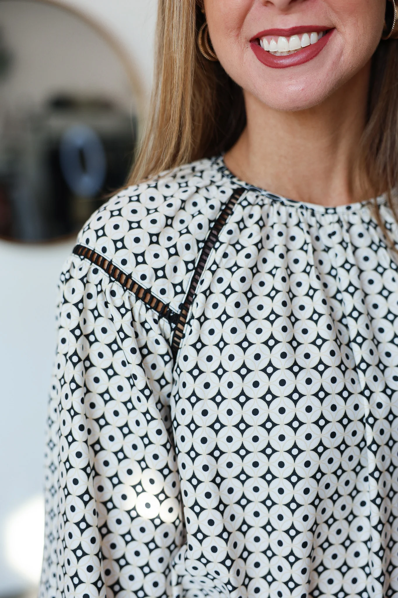 Geometric Mixed Print Blouse - Cream/Black - Image 7