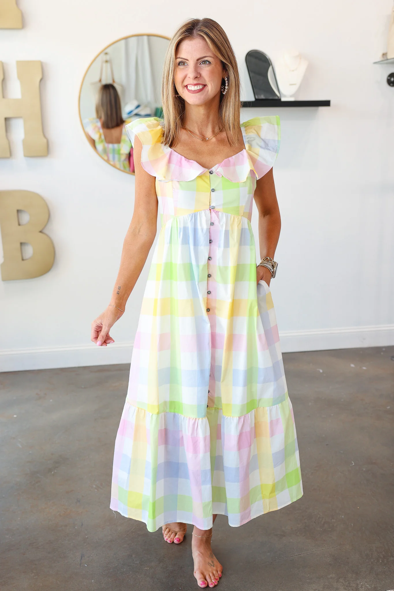 Gingham Button Front Dress - Image 4