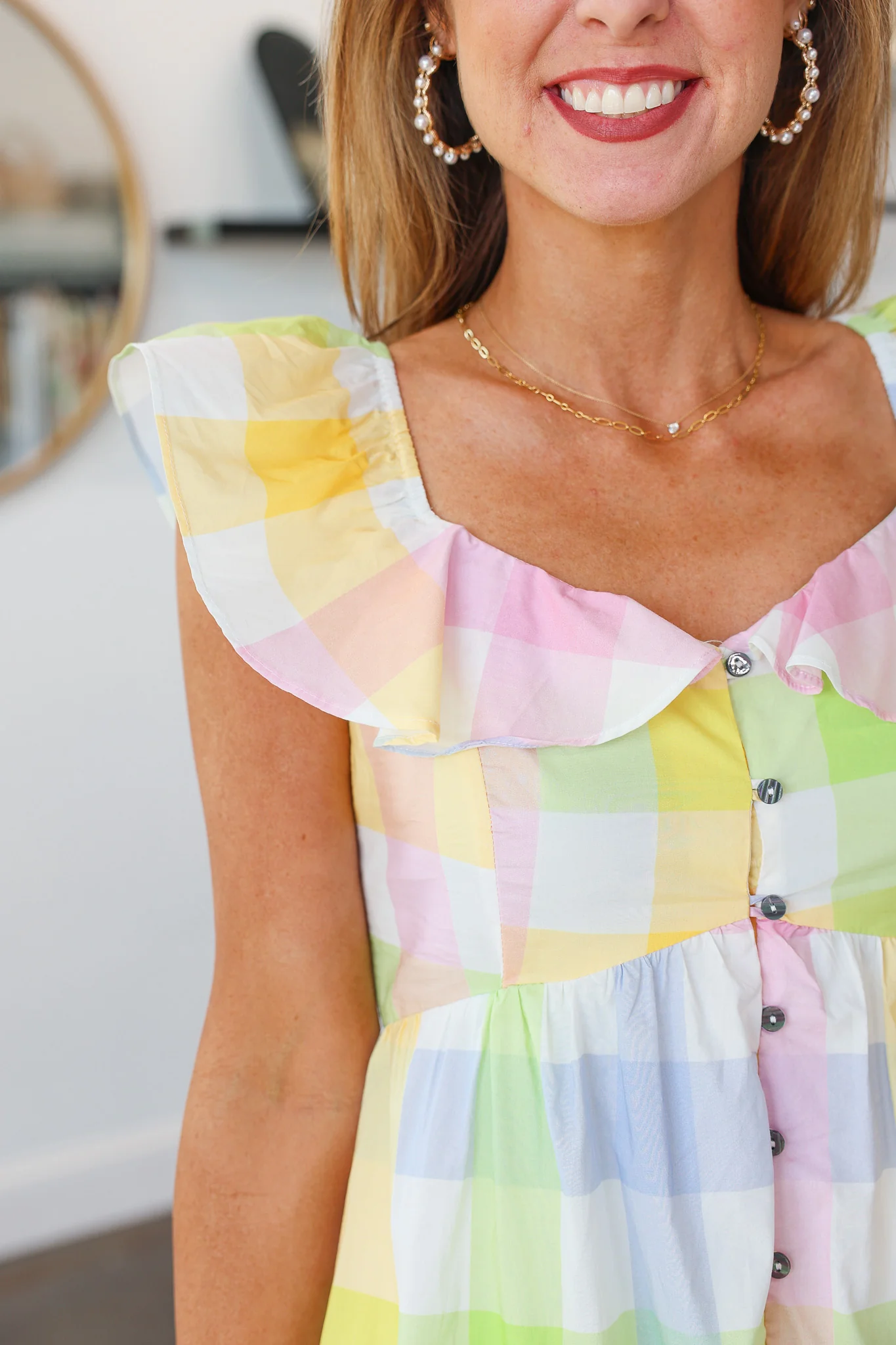 Gingham Button Front Dress - Image 8