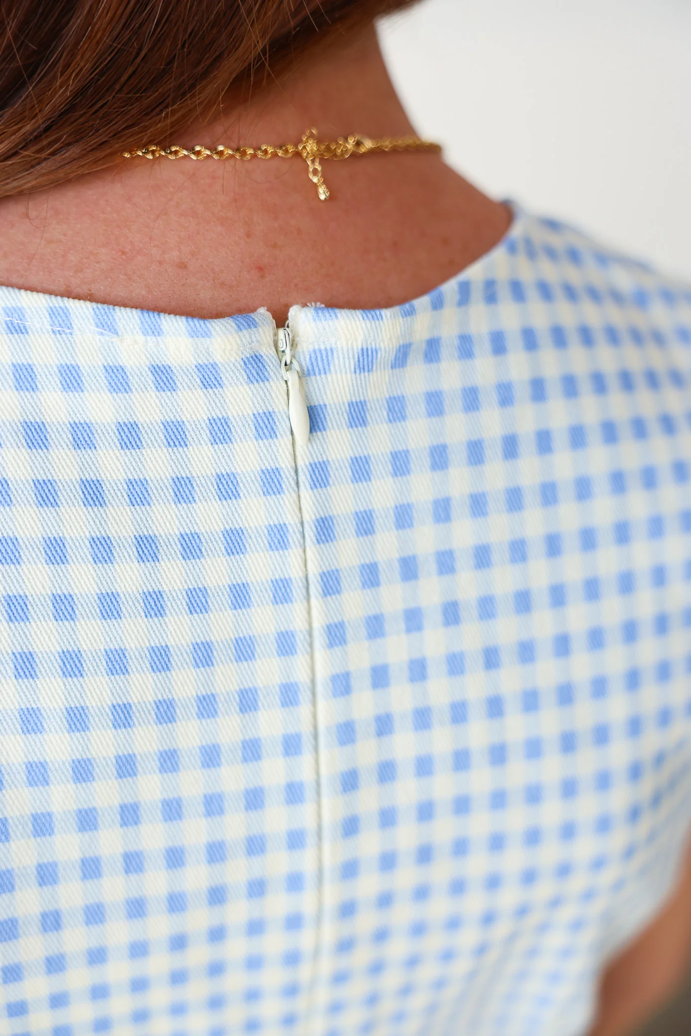 Gingham Peplum Top - Blue - Image 8