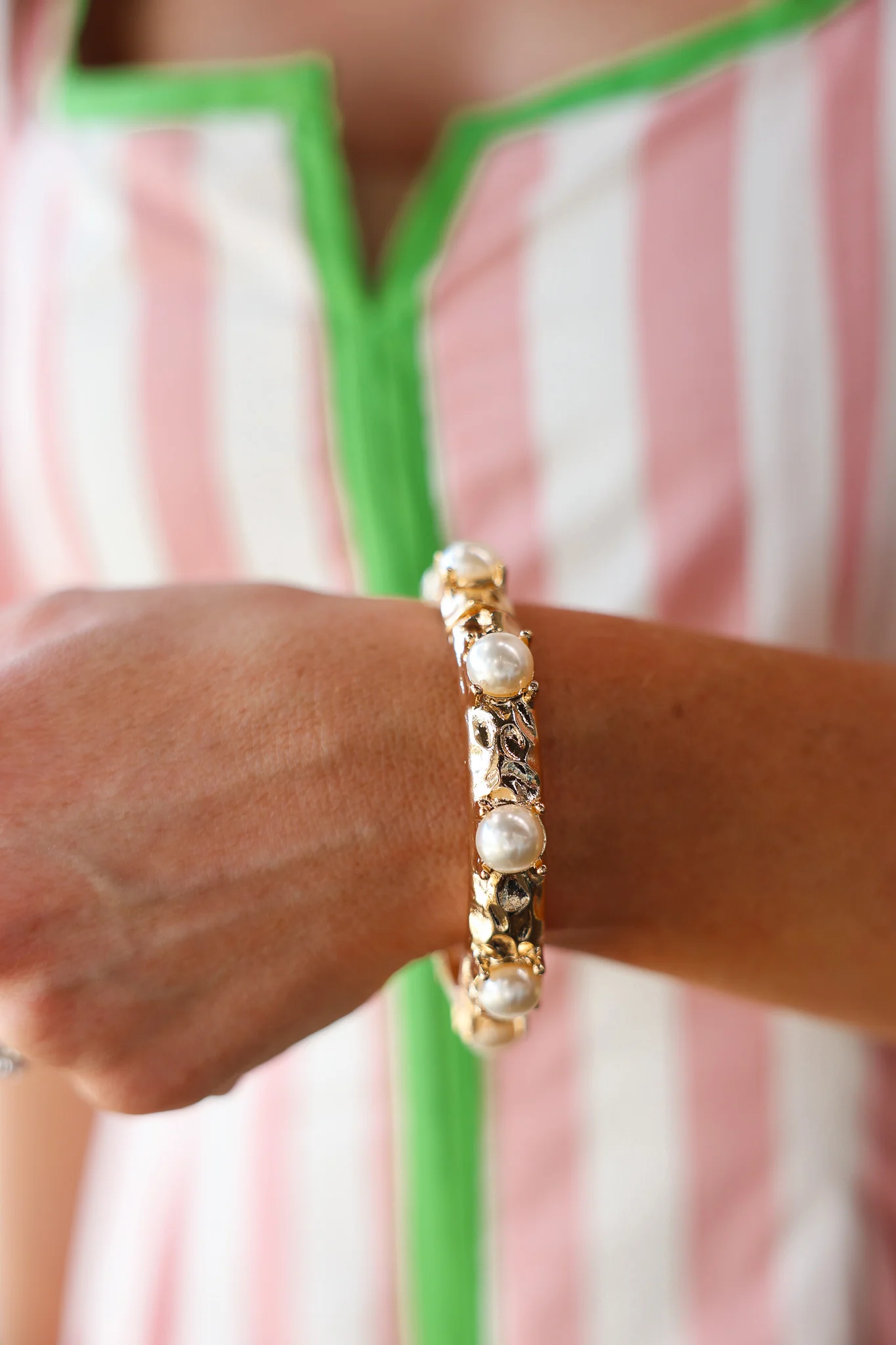 Gold + Pearl Stretch Bracelet - Image 2