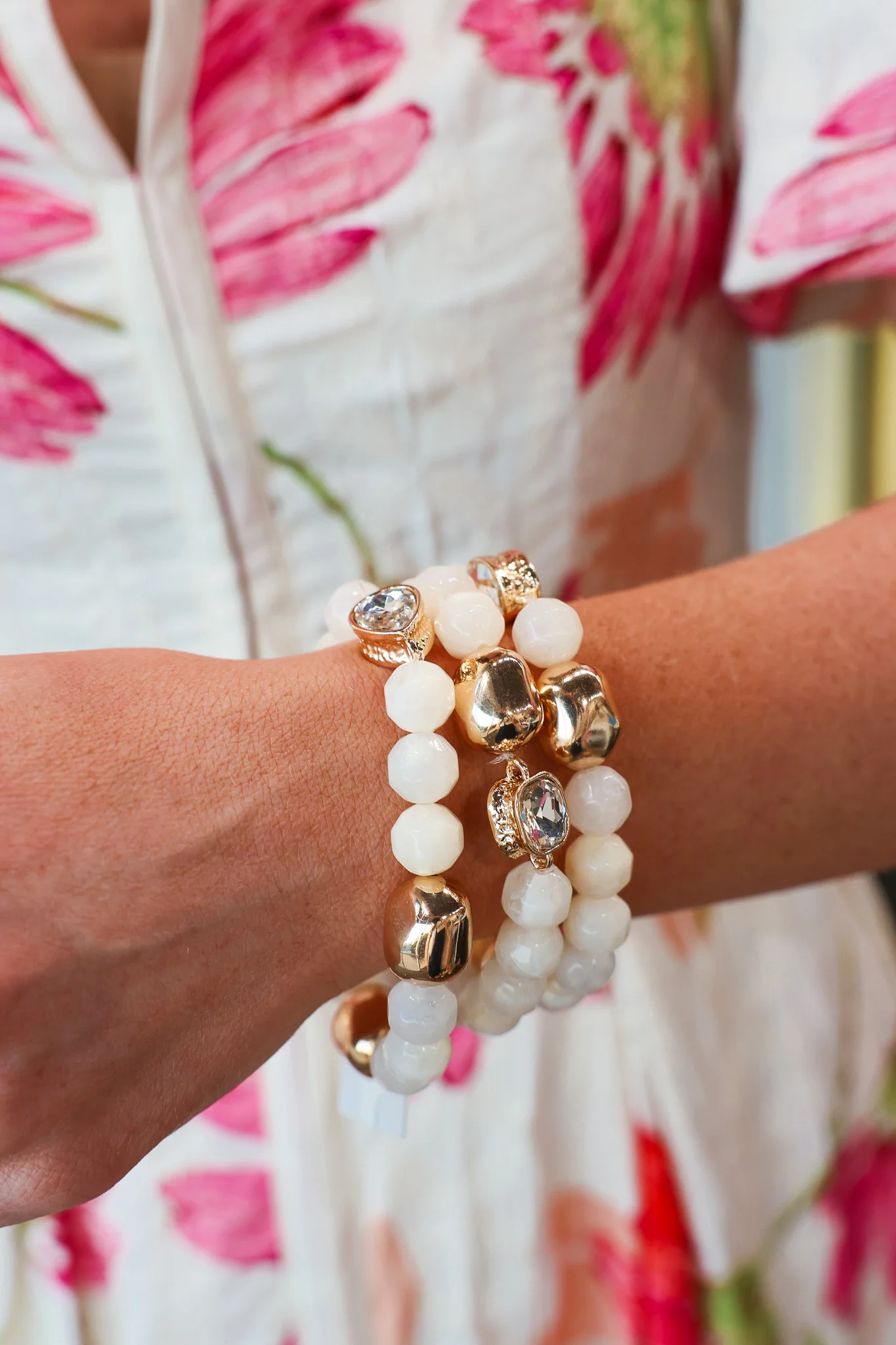 Gold + Rhinestone + Stone Bracelet (3) - Image 2