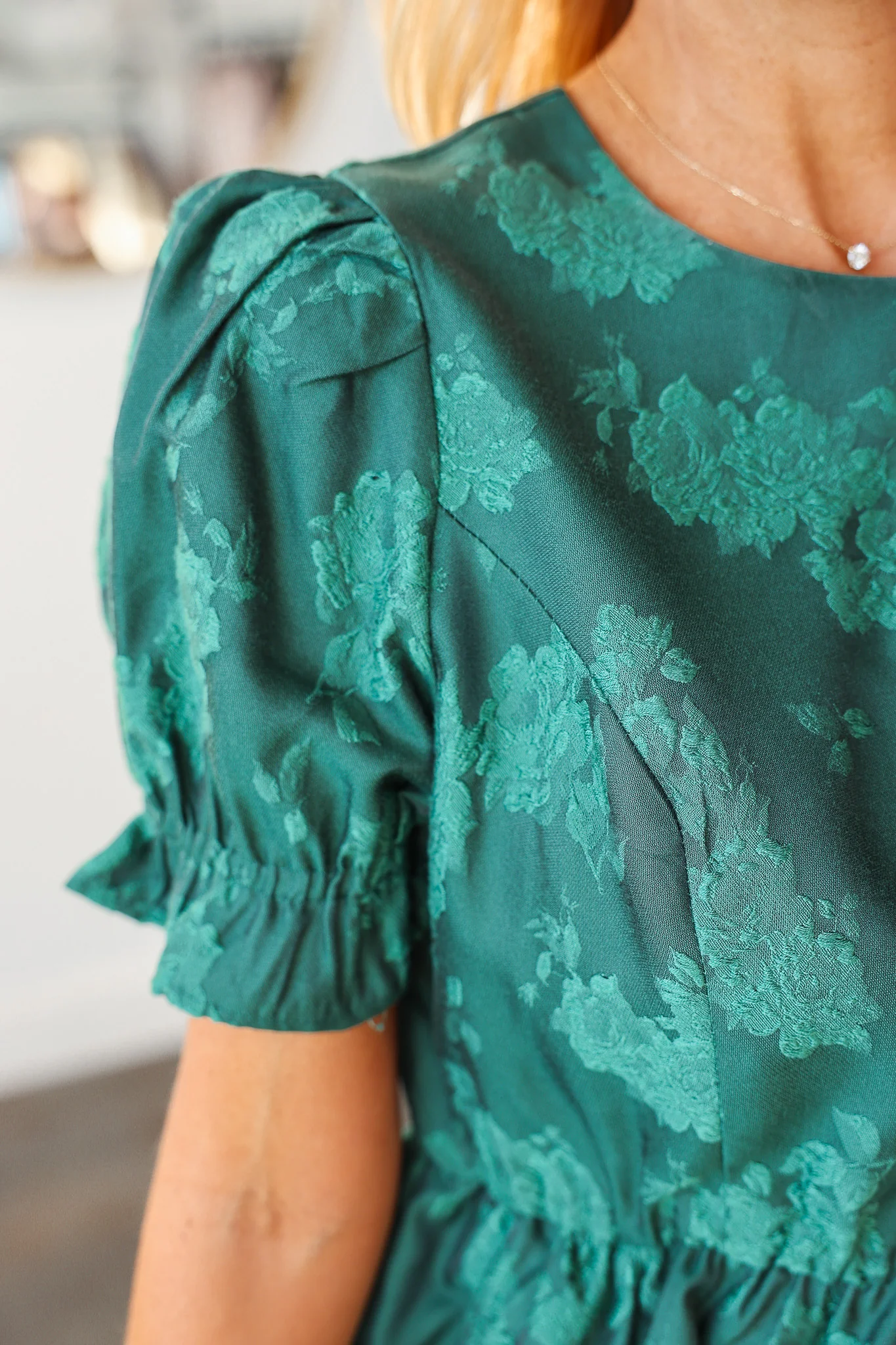 Jacquard Peplum Top - Emerald Green - Image 7