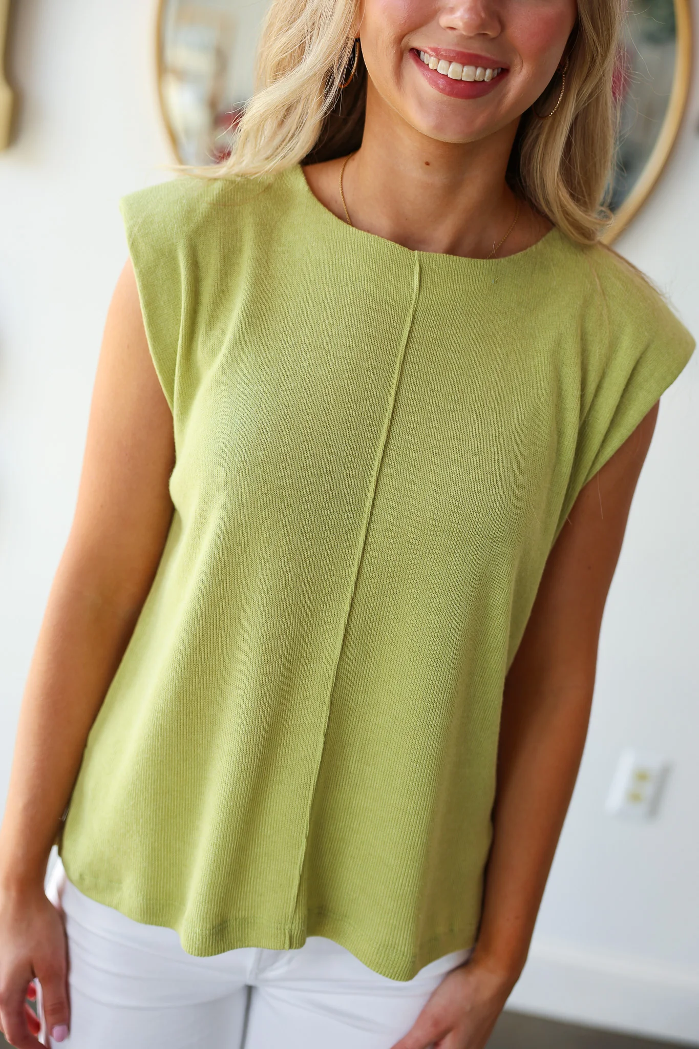 Knit Cap Sleeve Top - Matcha - Image 2