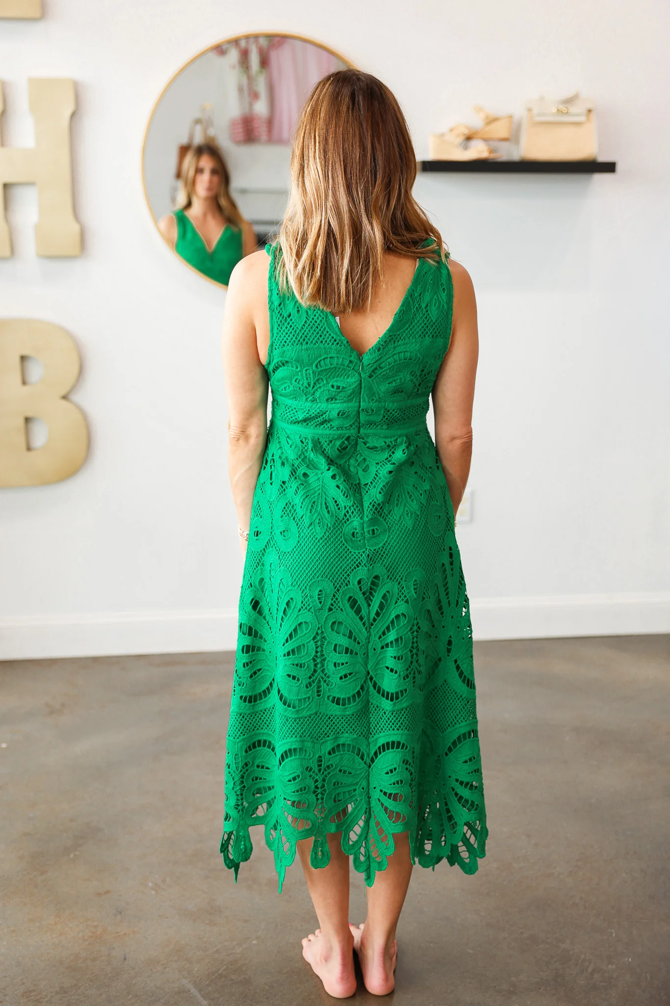 Lace Overlay Midi Dress - Green - Image 6