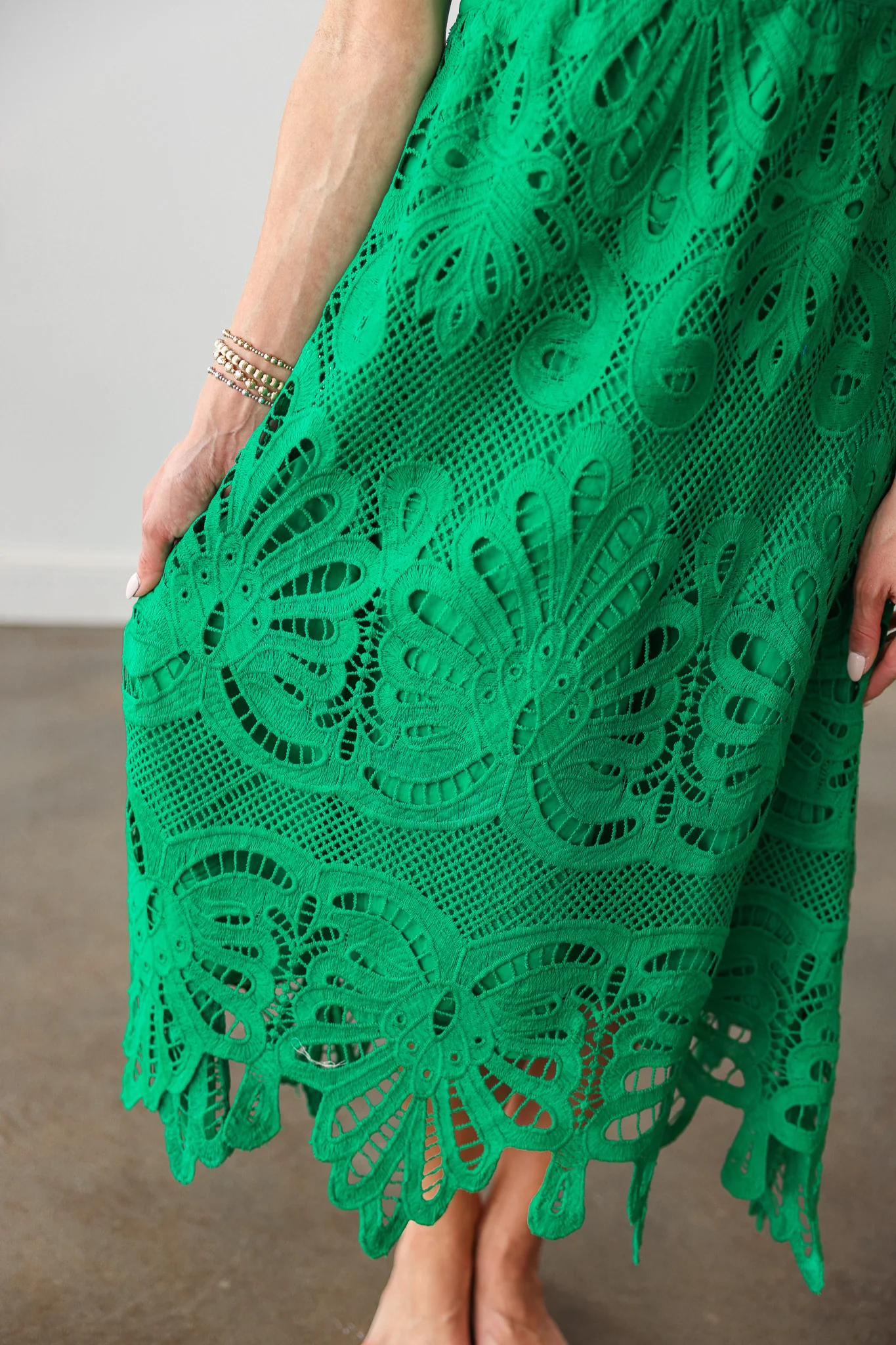 Lace Overlay Midi Dress - Green - Image 8