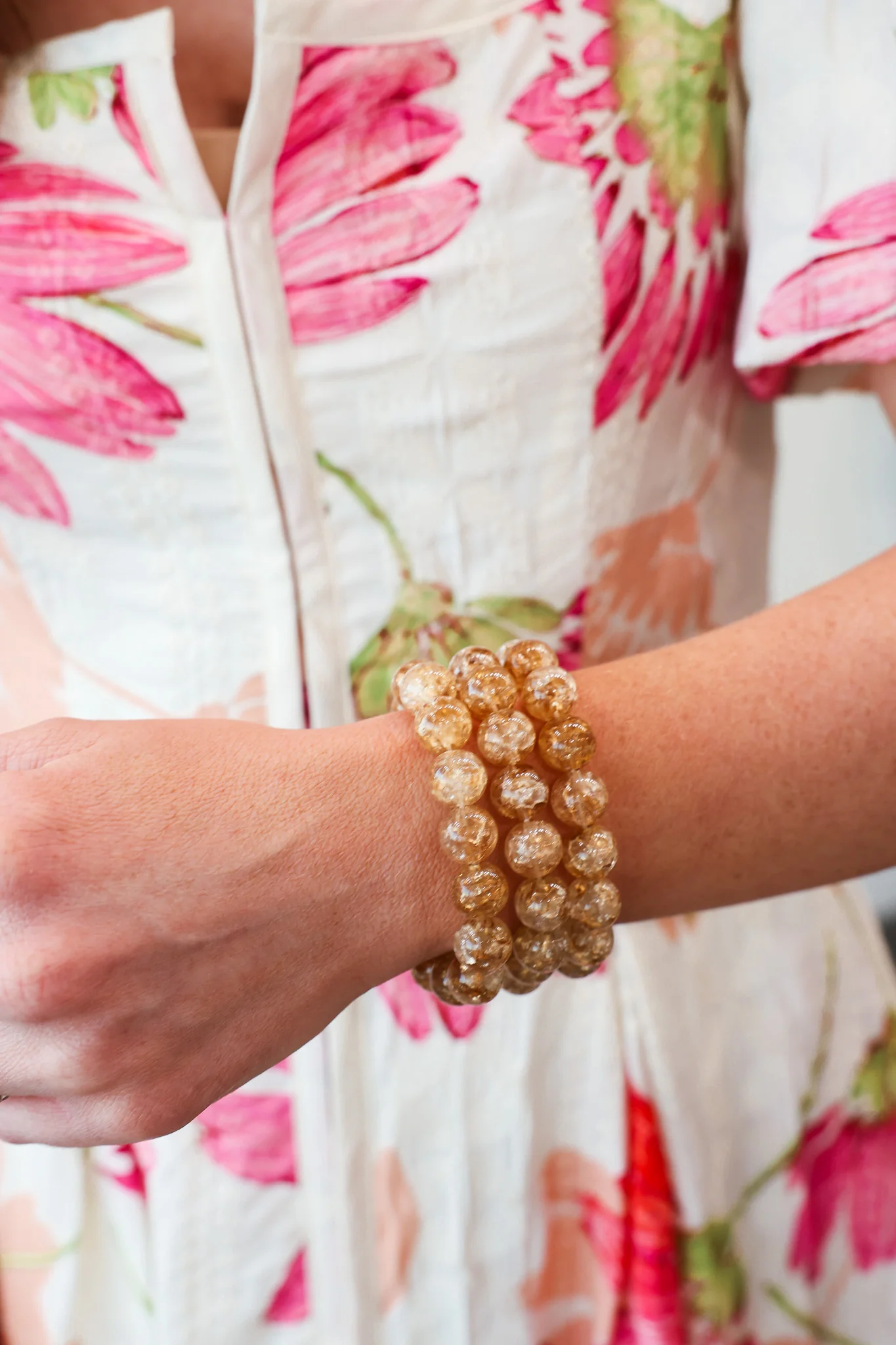Large Beaded Stretch Bracelets - Tan - Image 2