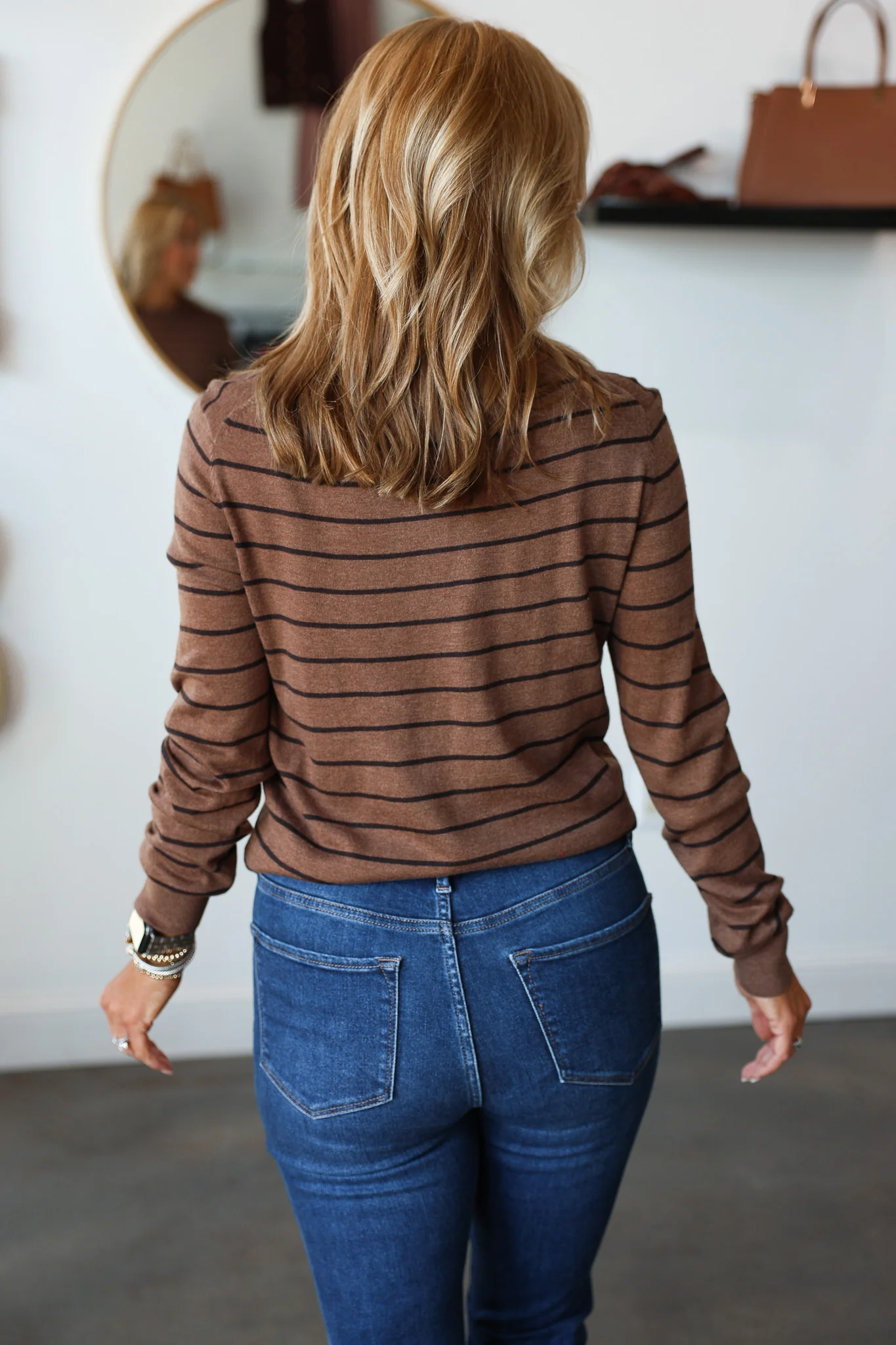 Long Sleeve Striped Sweater - Mocha - Image 6