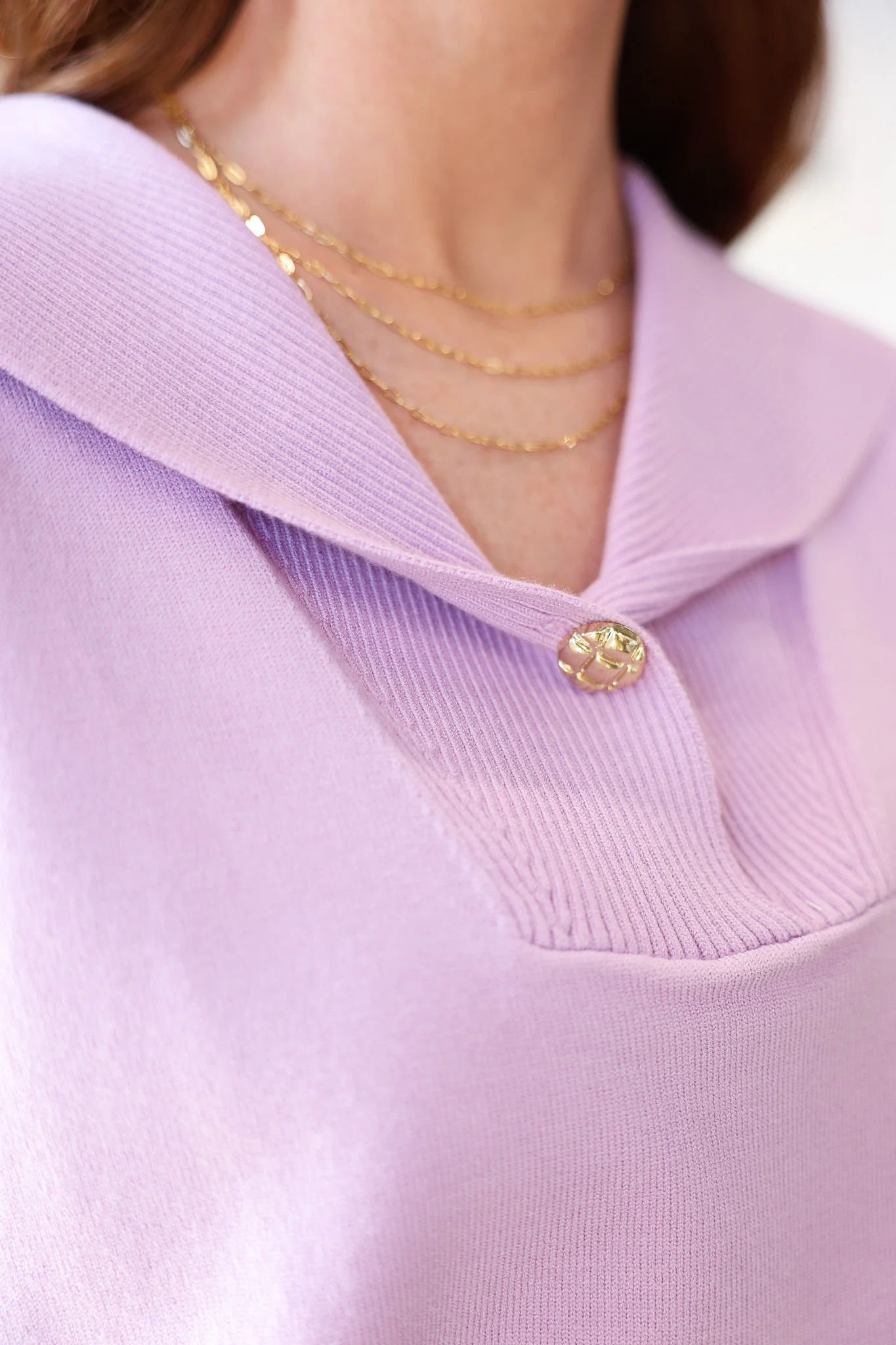 Oversized Collar Knit Top - Lavender - Image 8