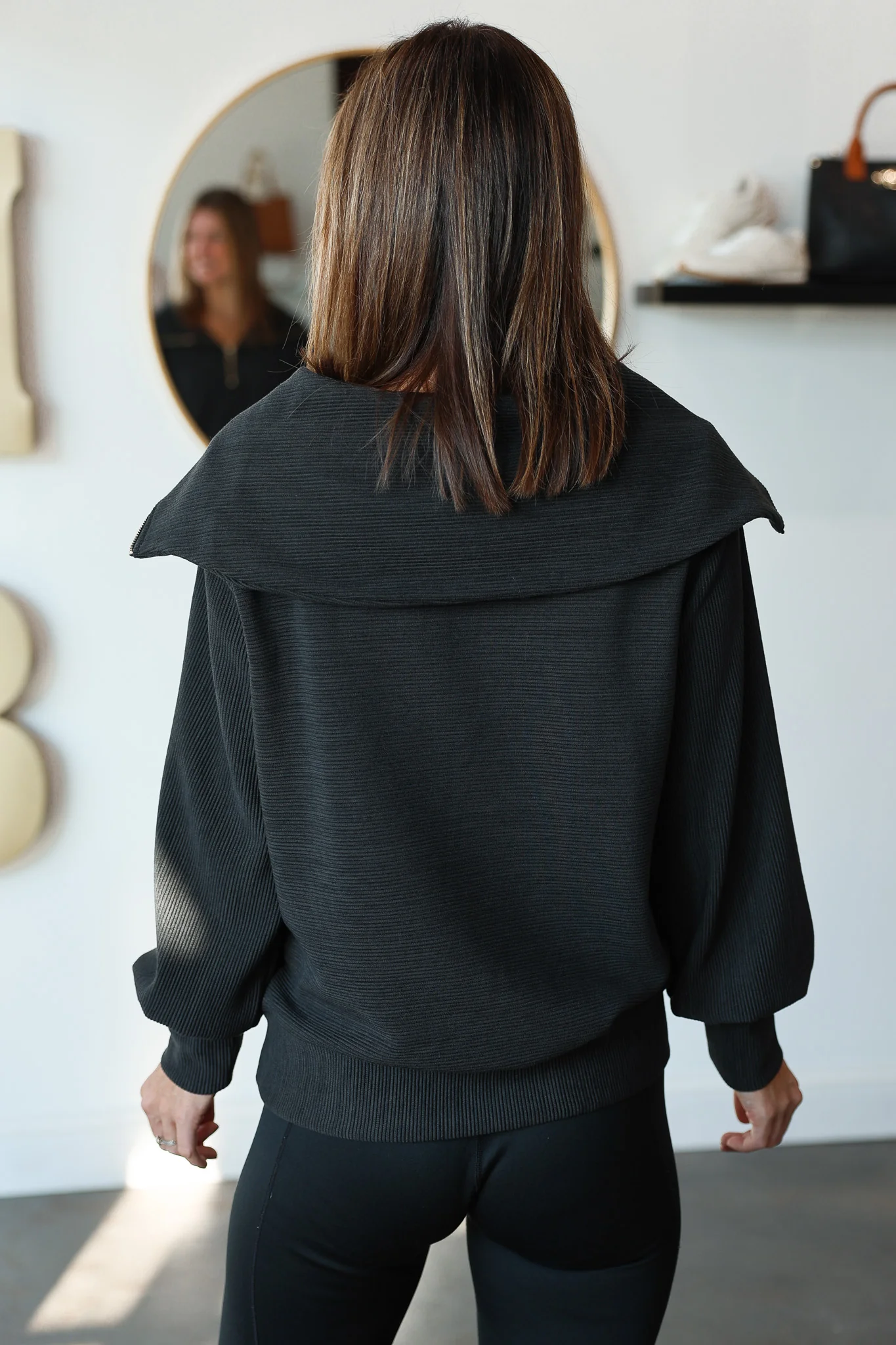 Oversized Collar Quarter Zip Top - Black - Image 4