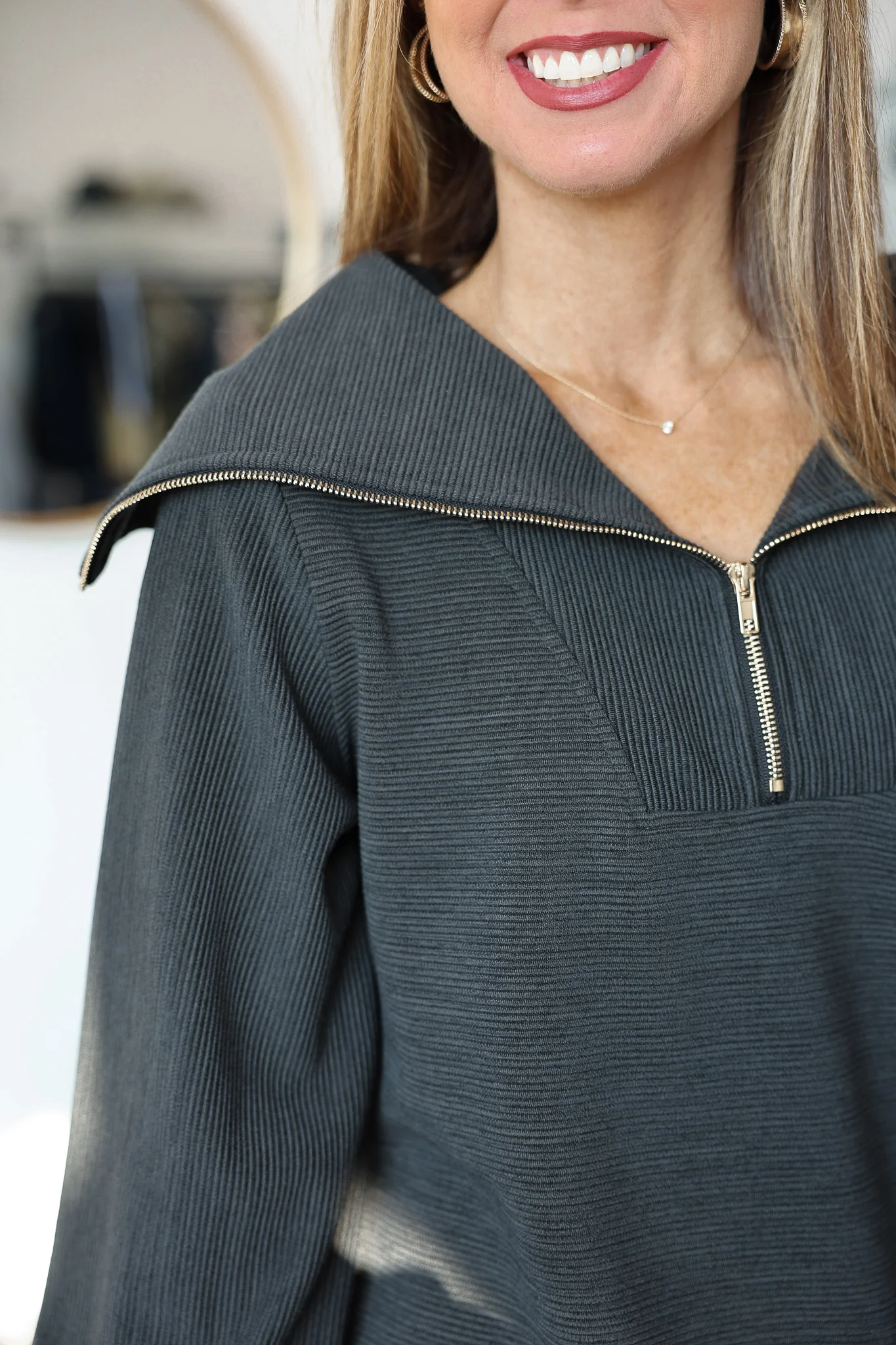 Oversized Collar Quarter Zip Top - Black - Image 6