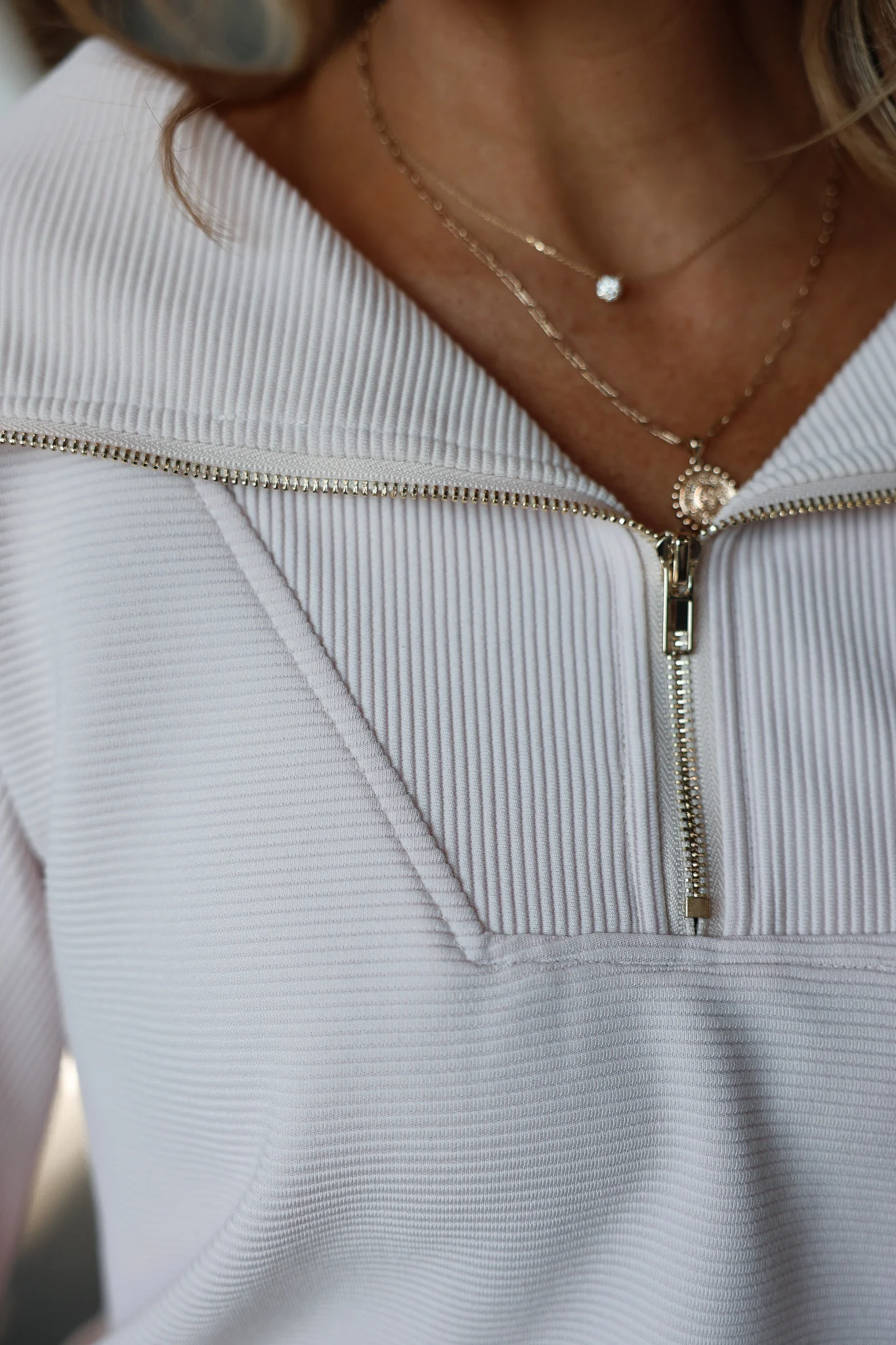 Oversized Collar Quarter Zip Top - Cream - Image 7