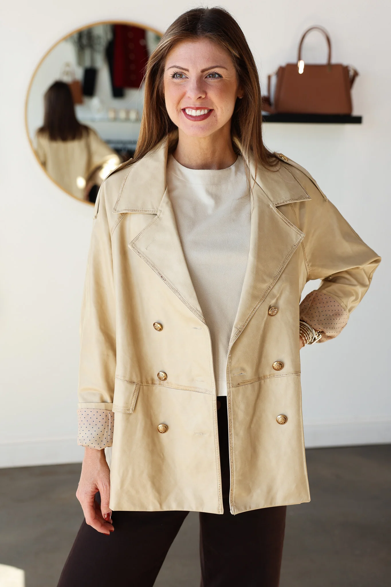 Oversized Faux Leather Jacket - Beige - Image 3