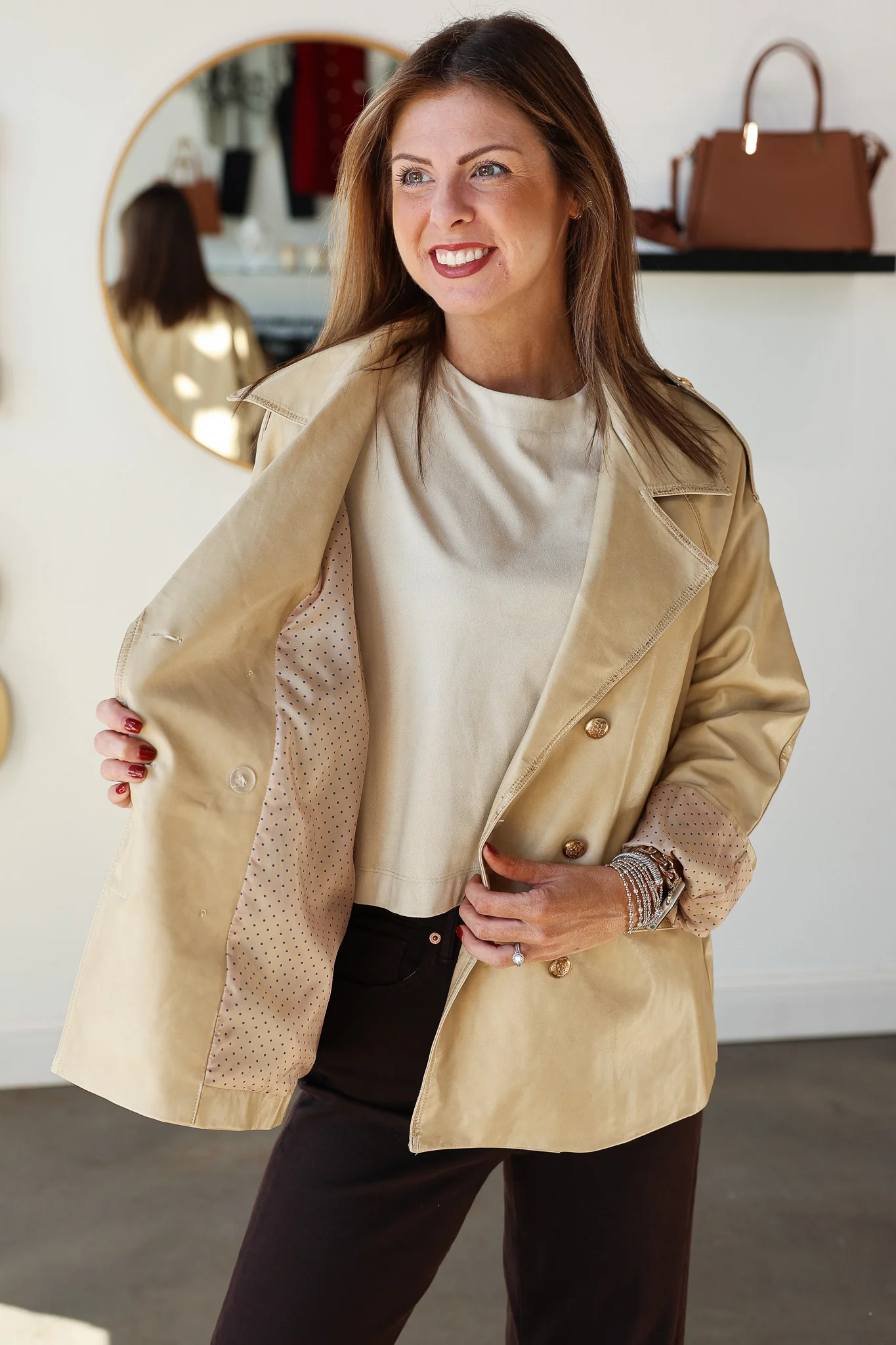 Oversized Faux Leather Jacket - Beige - Image 5