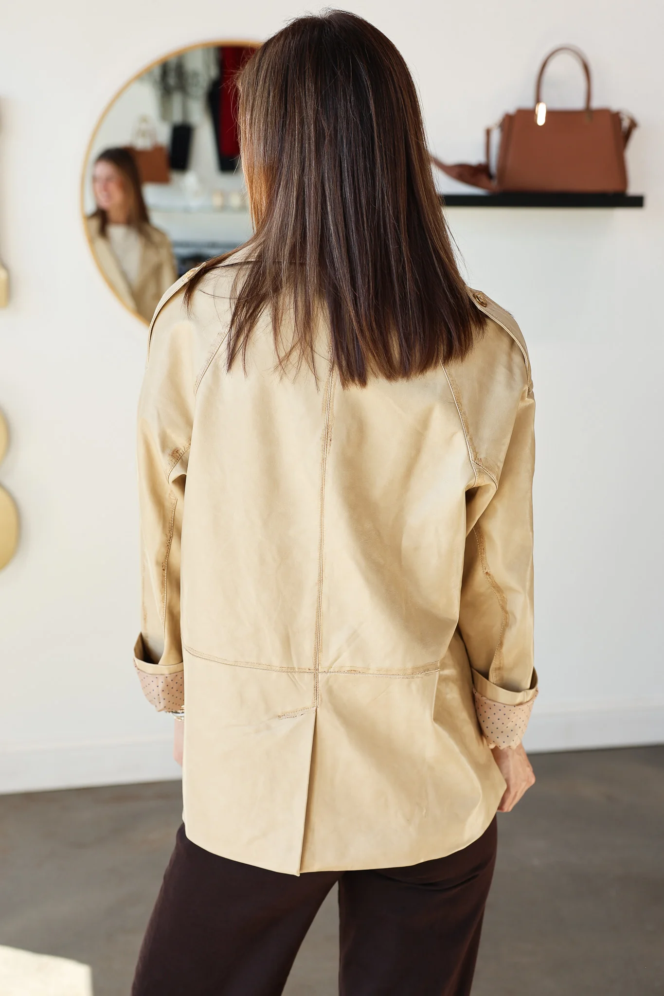 Oversized Faux Leather Jacket - Beige - Image 6