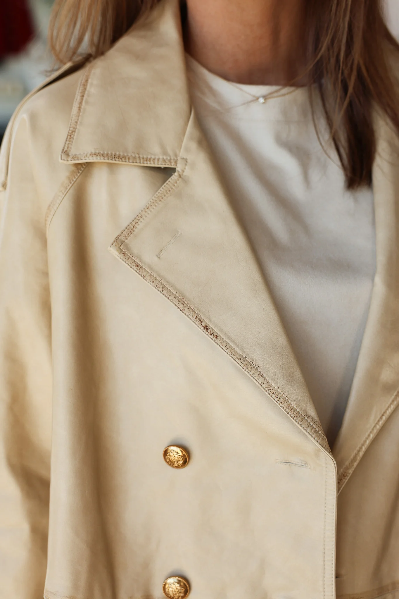 Oversized Faux Leather Jacket - Beige - Image 8
